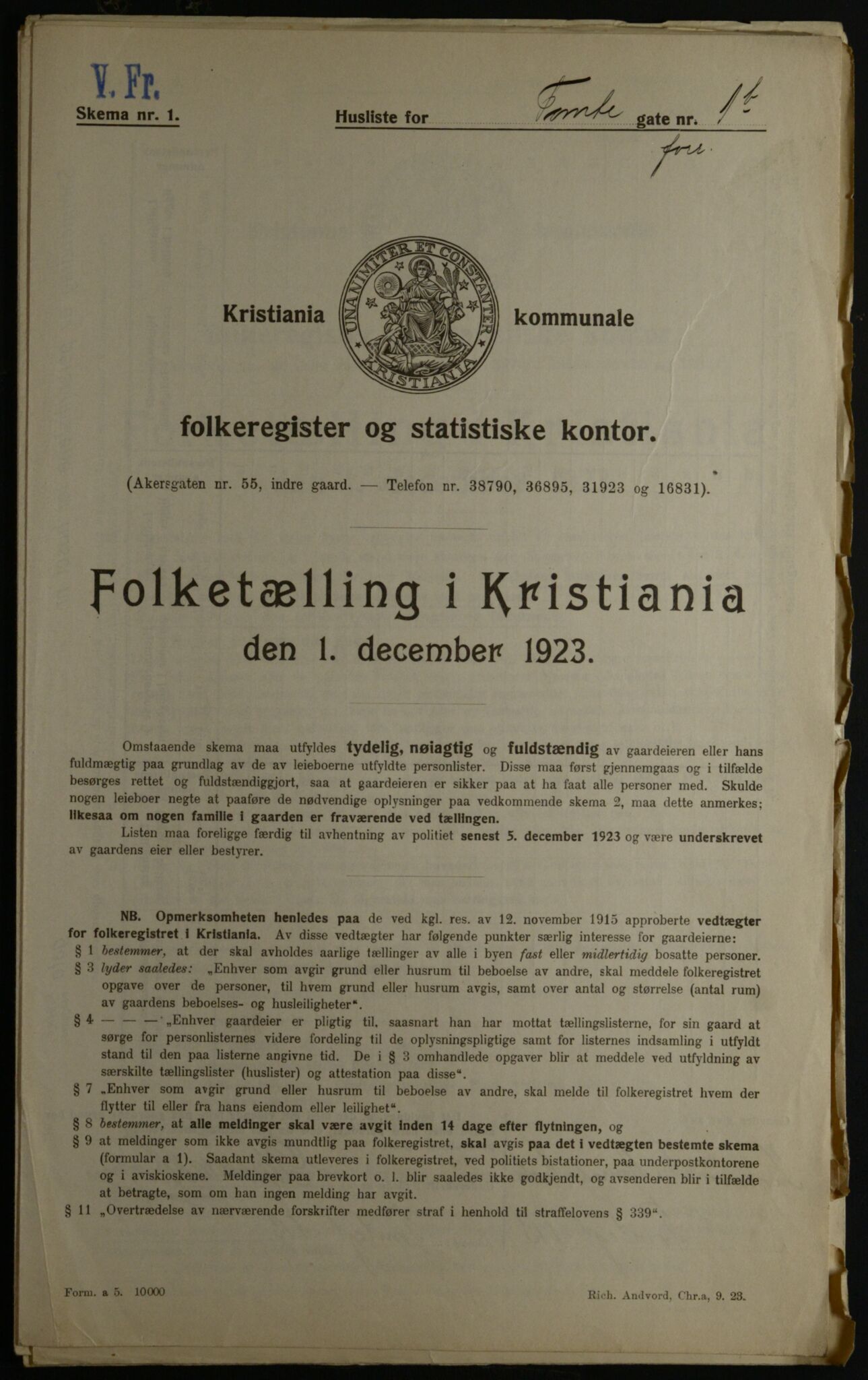 OBA, Municipal Census 1923 for Kristiania, 1923, p. 125230