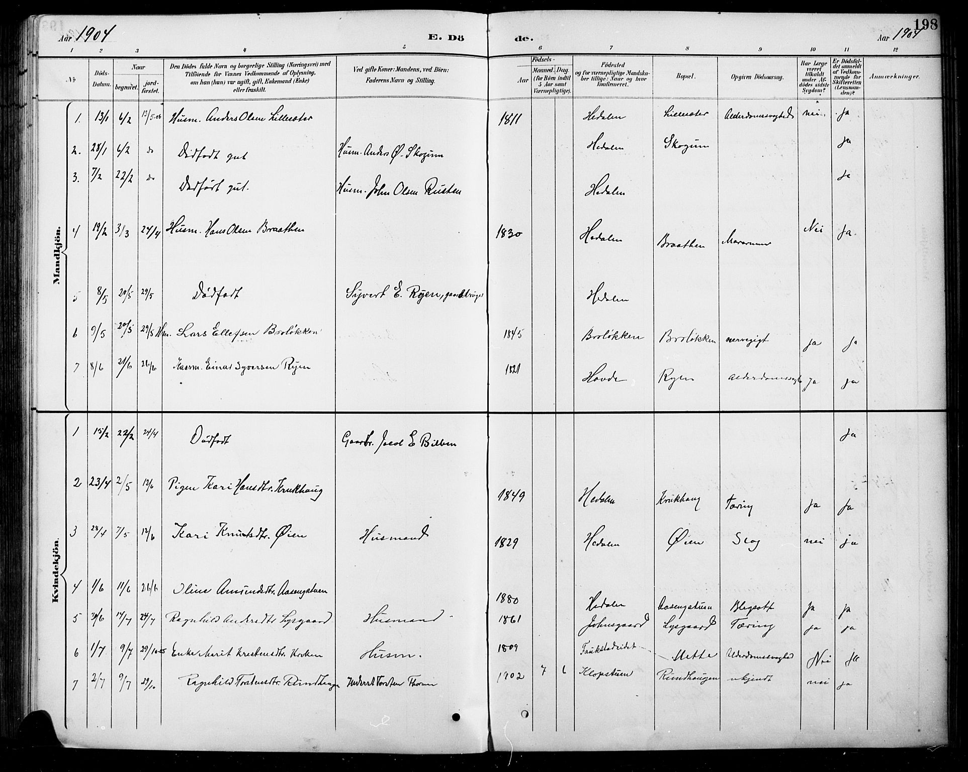 Sel prestekontor, SAH/PREST-074/H/Ha/Hab/L0005: Parish register (copy) no. 5, 1894-1923, p. 198