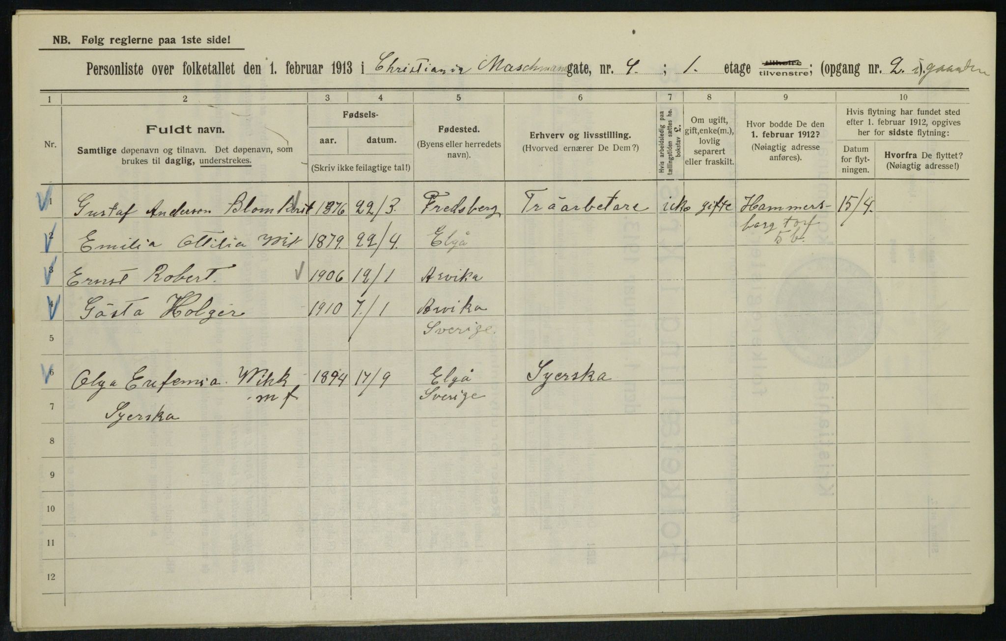 OBA, Municipal Census 1913 for Kristiania, 1913, p. 64603