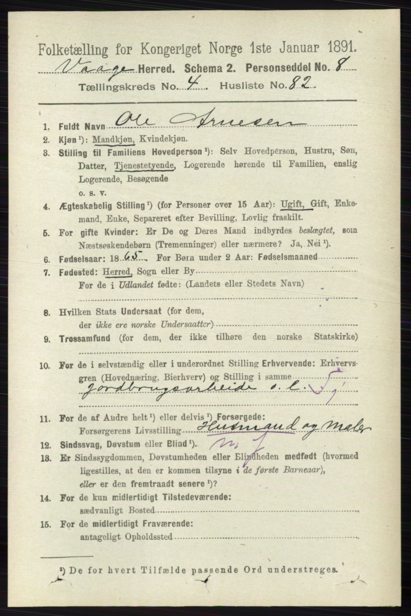 RA, 1891 census for 0515 Vågå, 1891, p. 3245