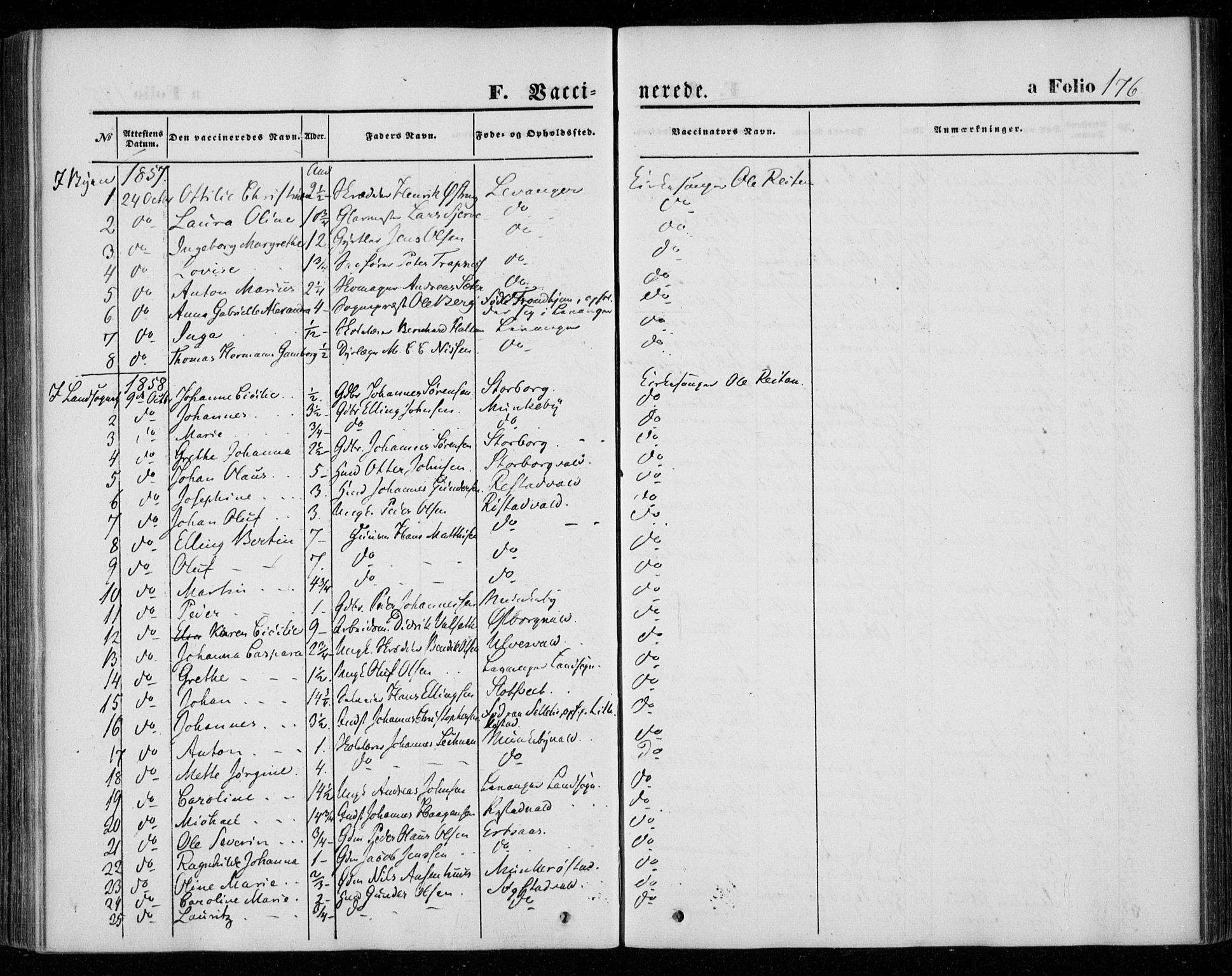 Ministerialprotokoller, klokkerbøker og fødselsregistre - Nord-Trøndelag, AV/SAT-A-1458/720/L0184: Parish register (official) no. 720A02 /1, 1855-1863, p. 176