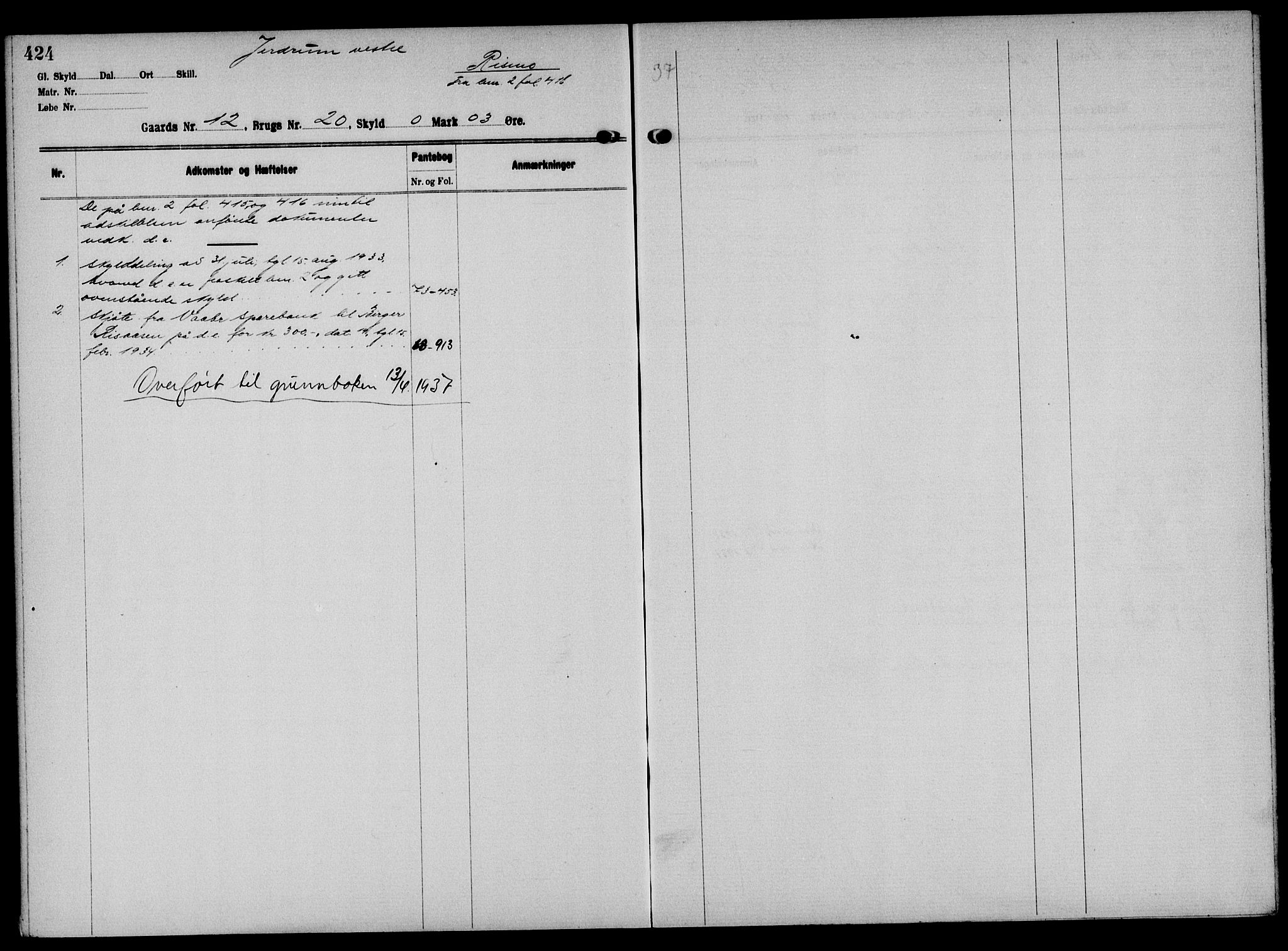 Solør tingrett, AV/SAH-TING-008/H/Ha/Hak/L0001: Mortgage register no. I, 1900-1935, p. 424