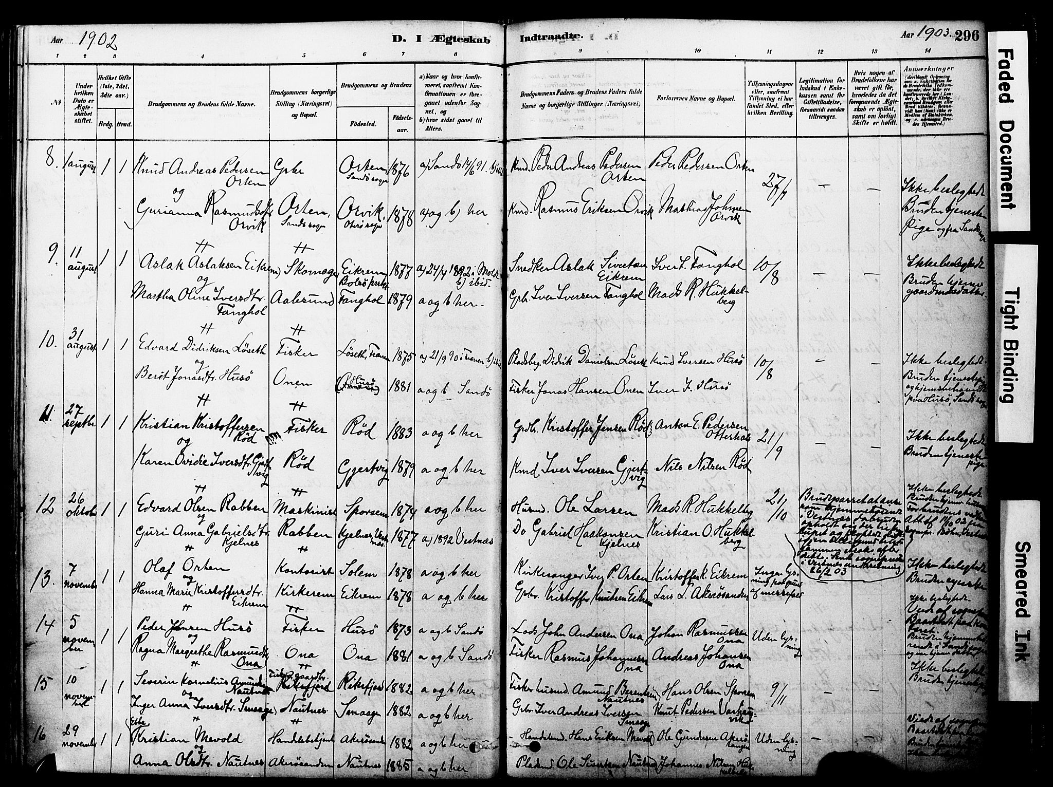 Ministerialprotokoller, klokkerbøker og fødselsregistre - Møre og Romsdal, AV/SAT-A-1454/560/L0721: Parish register (official) no. 560A05, 1878-1917, p. 296