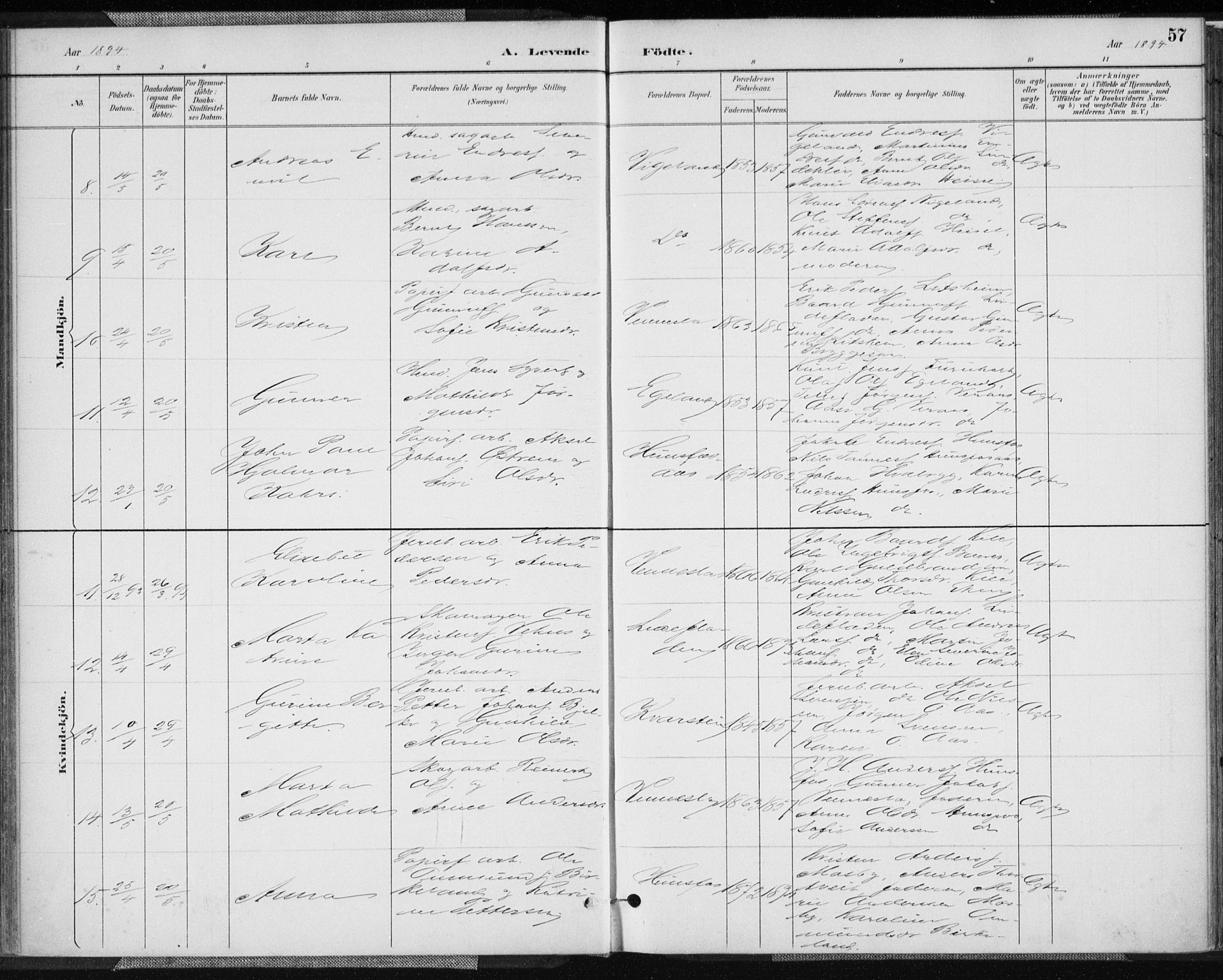 Vennesla sokneprestkontor, AV/SAK-1111-0045/Fa/Fab/L0004: Parish register (official) no. A 4, 1884-1896, p. 57