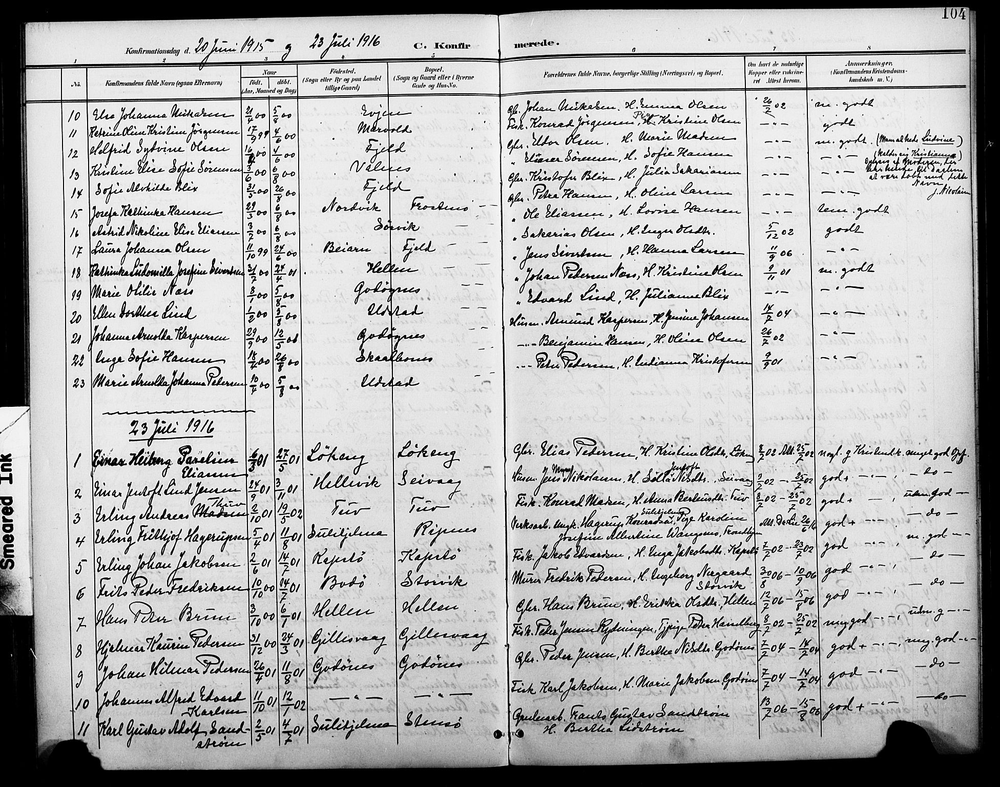 Ministerialprotokoller, klokkerbøker og fødselsregistre - Nordland, SAT/A-1459/804/L0088: Parish register (copy) no. 804C01, 1901-1917, p. 104