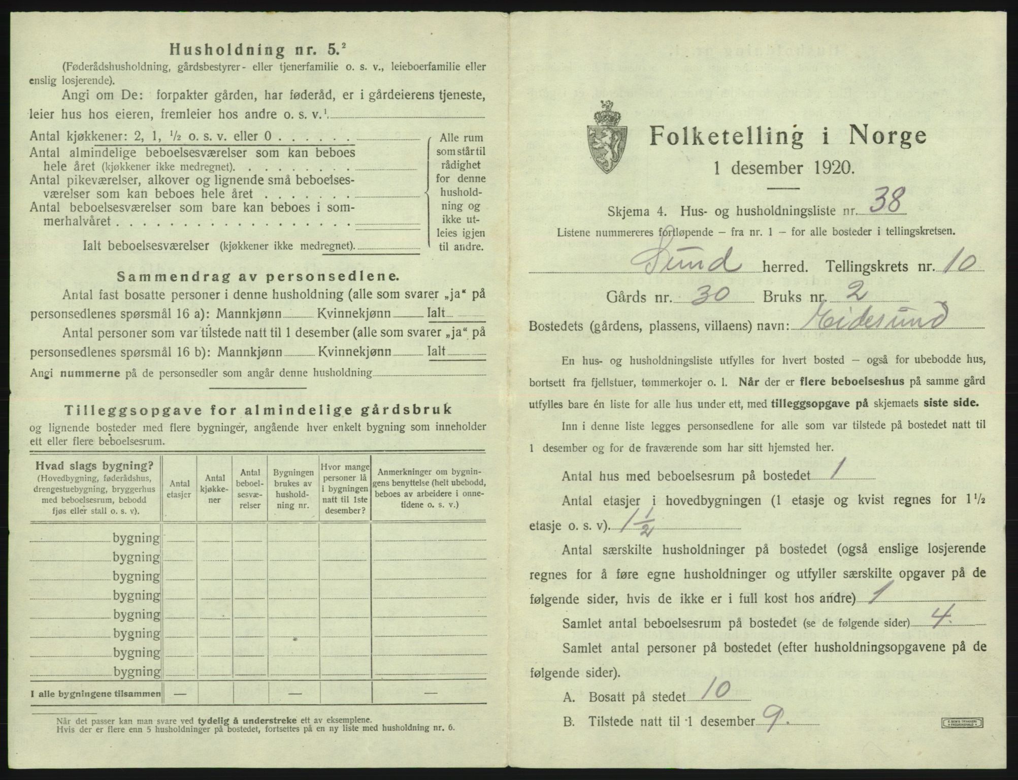 SAB, 1920 census for Sund, 1920, p. 911