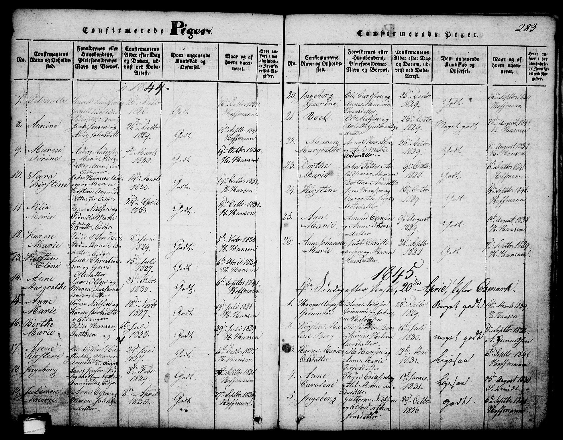 Brevik kirkebøker, AV/SAKO-A-255/G/Ga/L0001: Parish register (copy) no. 1, 1814-1845, p. 283