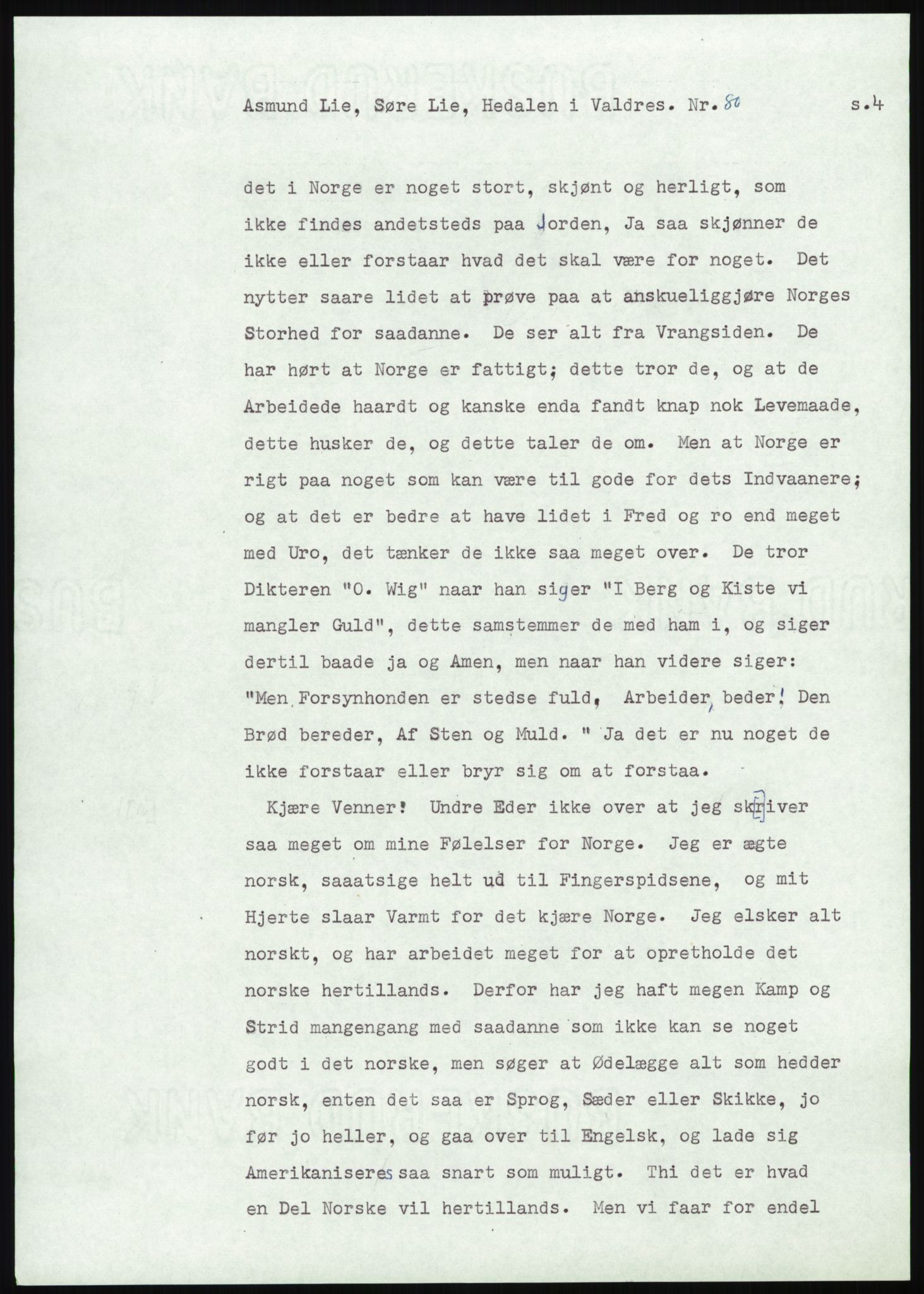 Samlinger til kildeutgivelse, Amerikabrevene, AV/RA-EA-4057/F/L0013: Innlån fra Oppland: Lie (brevnr 79-115) - Nordrum, 1838-1914, p. 21