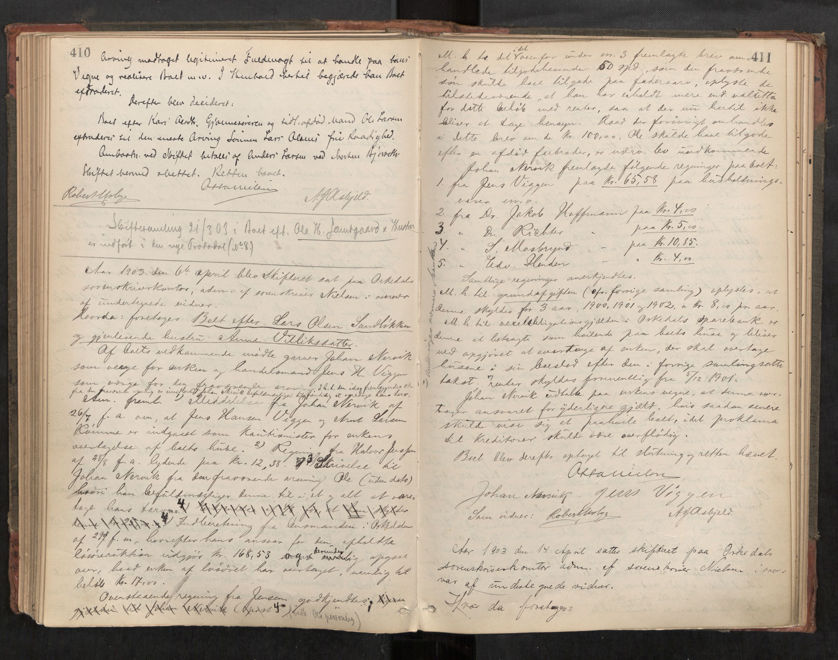 Orkdal sorenskriveri, AV/SAT-A-4169/1/3/3B/L0010: Skiftebehandlingsprotokoll, 1896-1910, p. 410-411