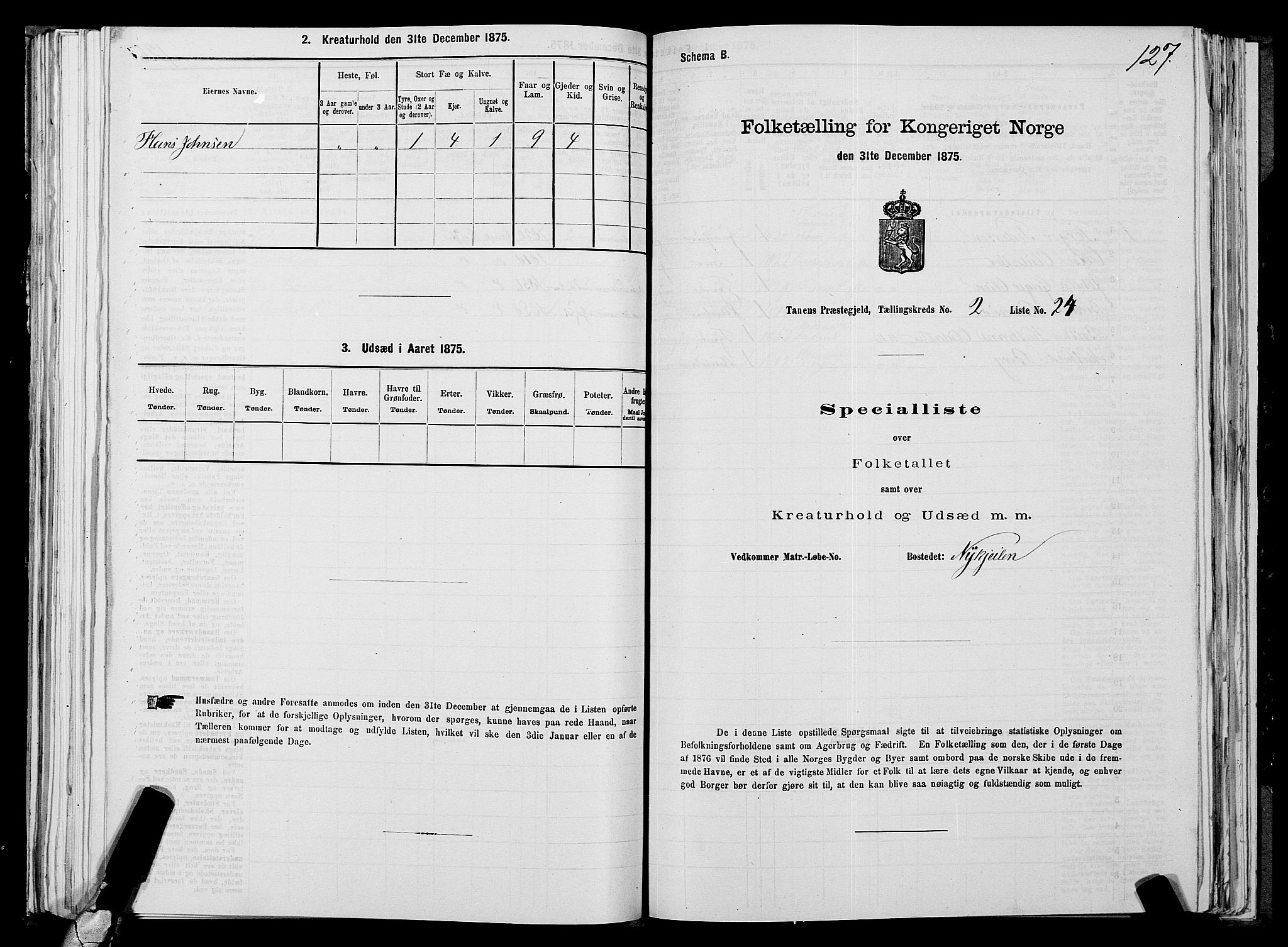 SATØ, 1875 census for 2025P Tana, 1875, p. 1127