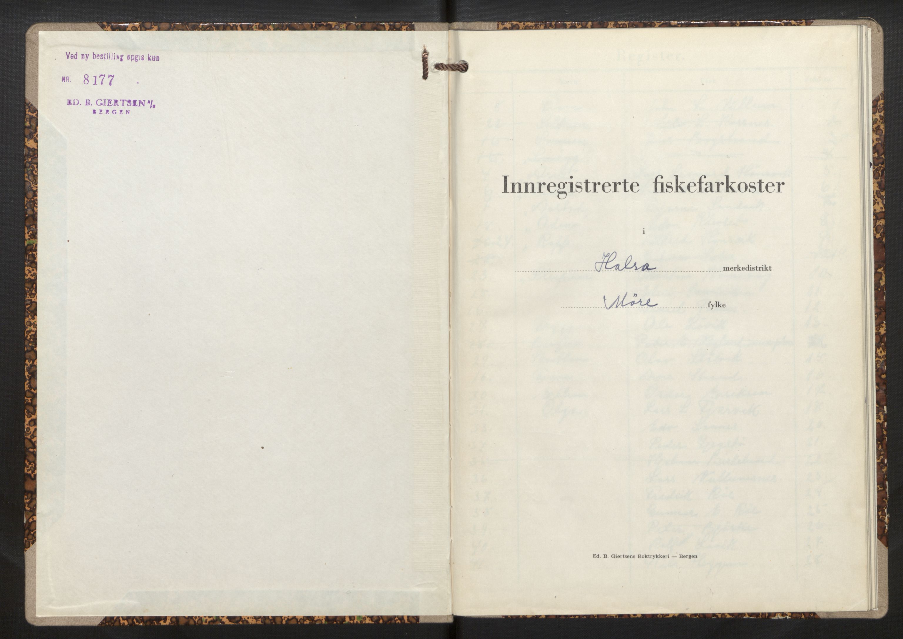 Fiskeridirektoratet - 1 Adm. ledelse - 13 Båtkontoret, AV/SAB-A-2003/I/Ia/Iaf/L0047: 135.0619/2 Merkeprotokoll - Halsa, 1953-1964