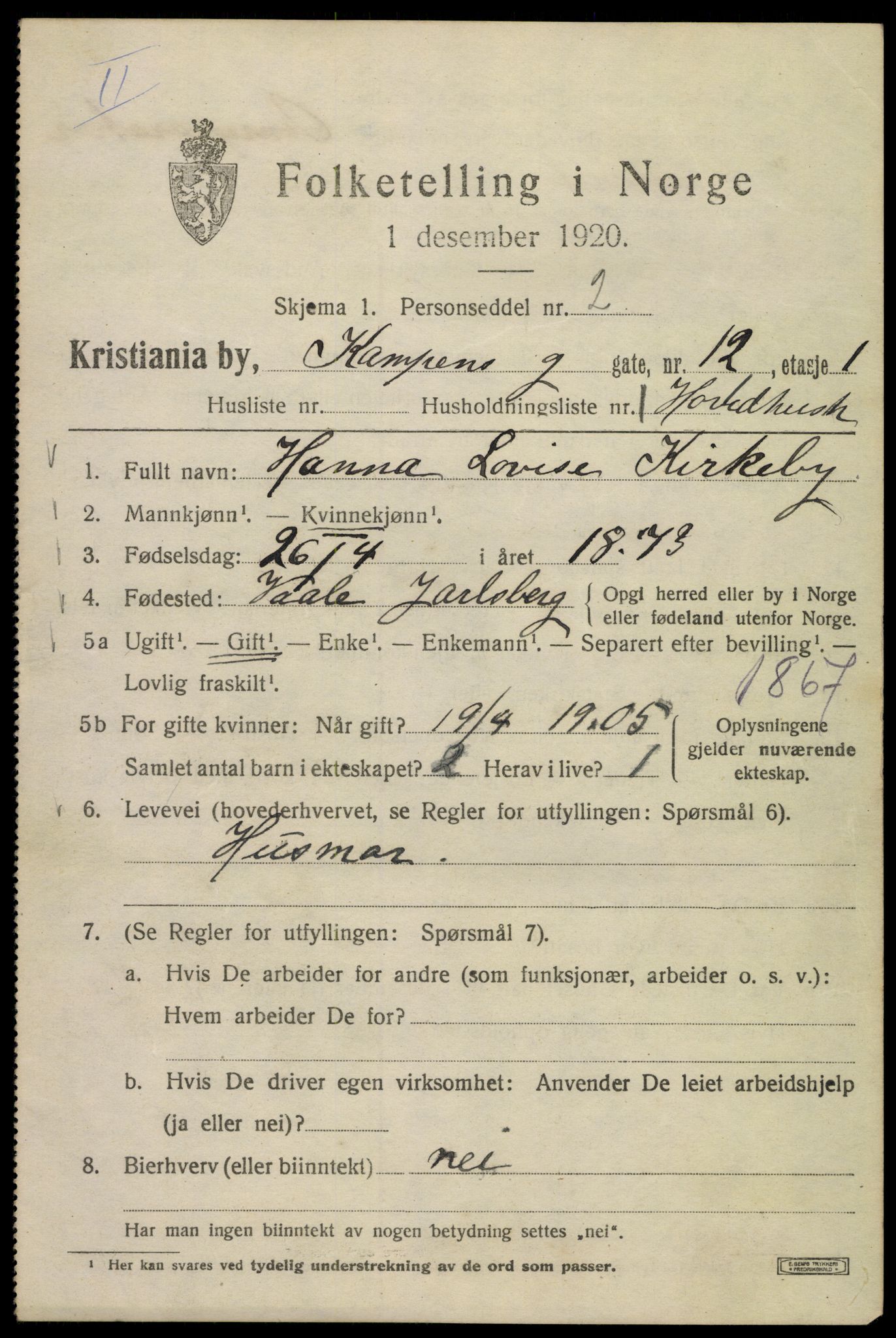 SAO, 1920 census for Kristiania, 1920, p. 325803