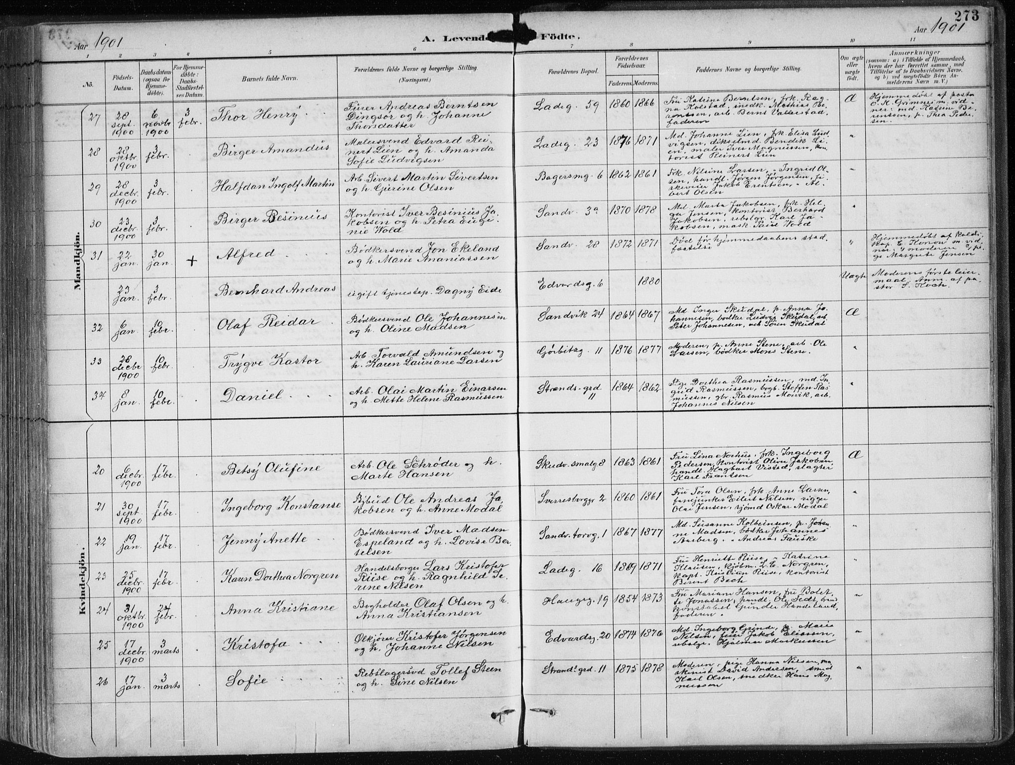 Sandviken Sokneprestembete, SAB/A-77601/H/Ha/L0005: Parish register (official) no. B 2, 1891-1901, p. 273