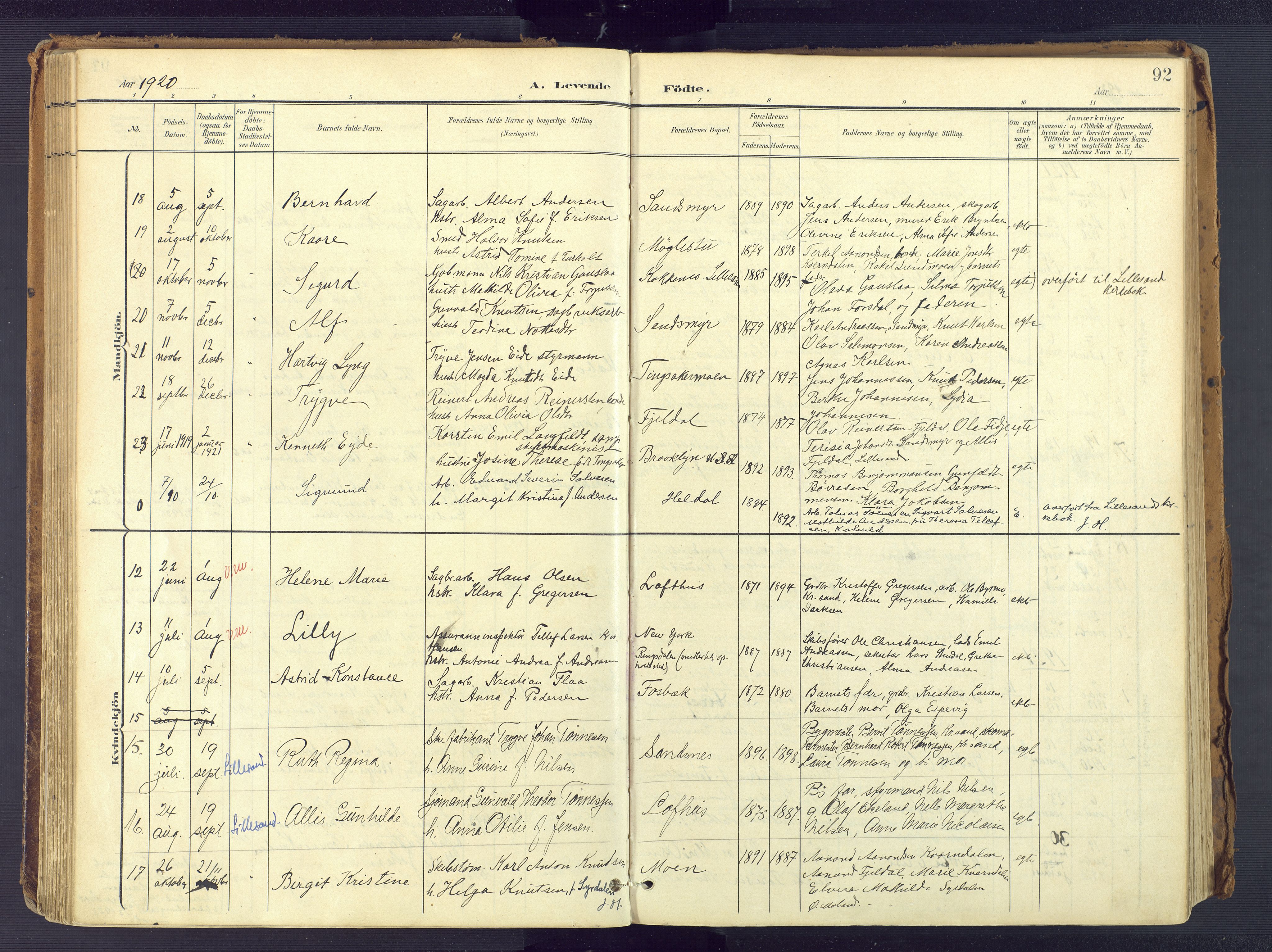 Vestre Moland sokneprestkontor, SAK/1111-0046/F/Fa/Fab/L0010: Parish register (official) no. A 10, 1900-1926, p. 92