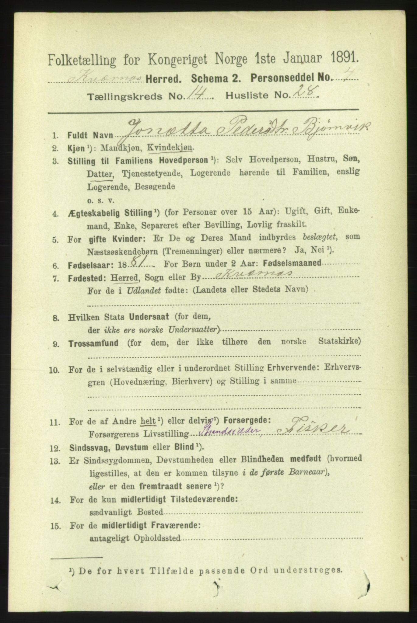 RA, 1891 census for 1553 Kvernes, 1891, p. 5890