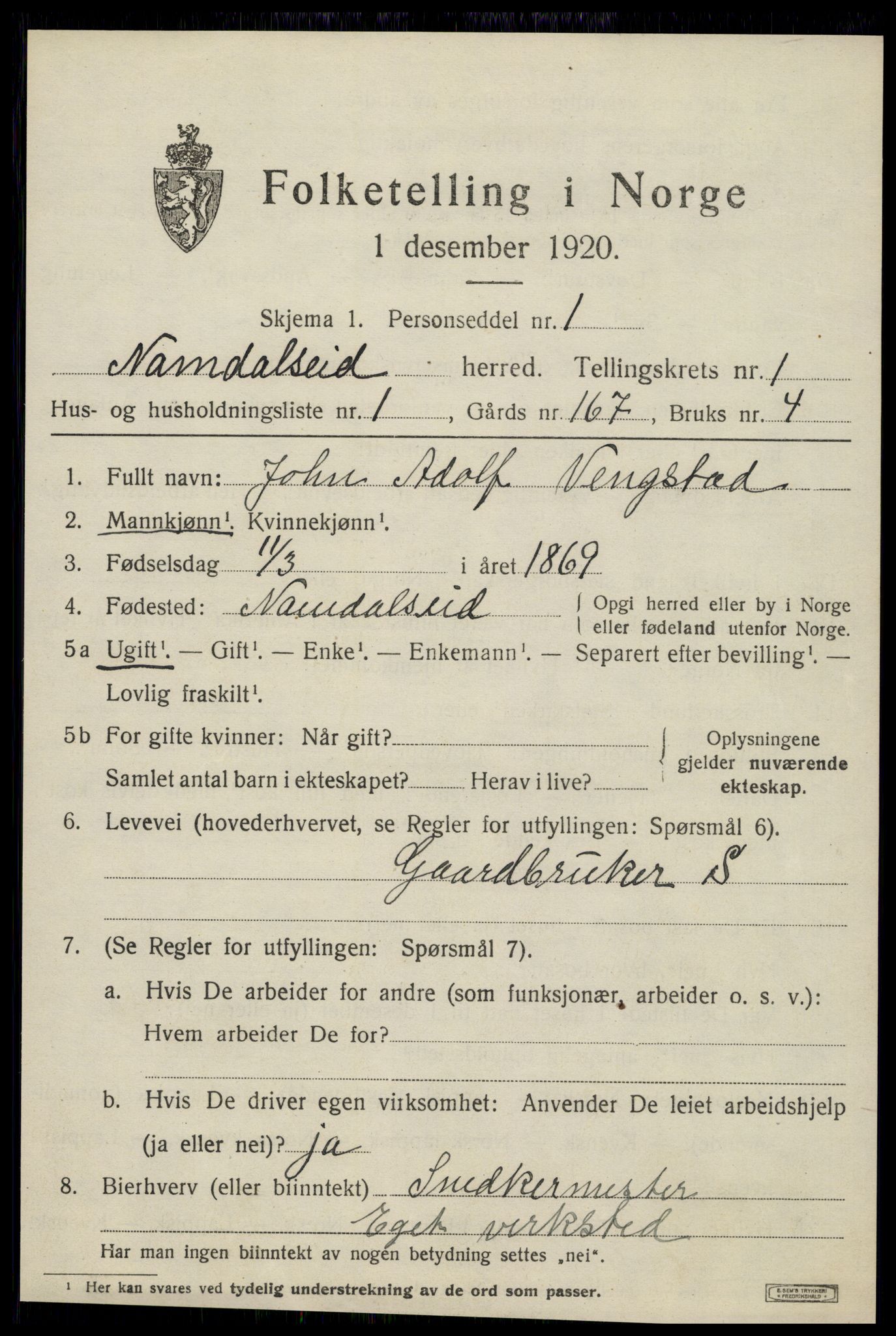 SAT, 1920 census for Namdalseid, 1920, p. 522