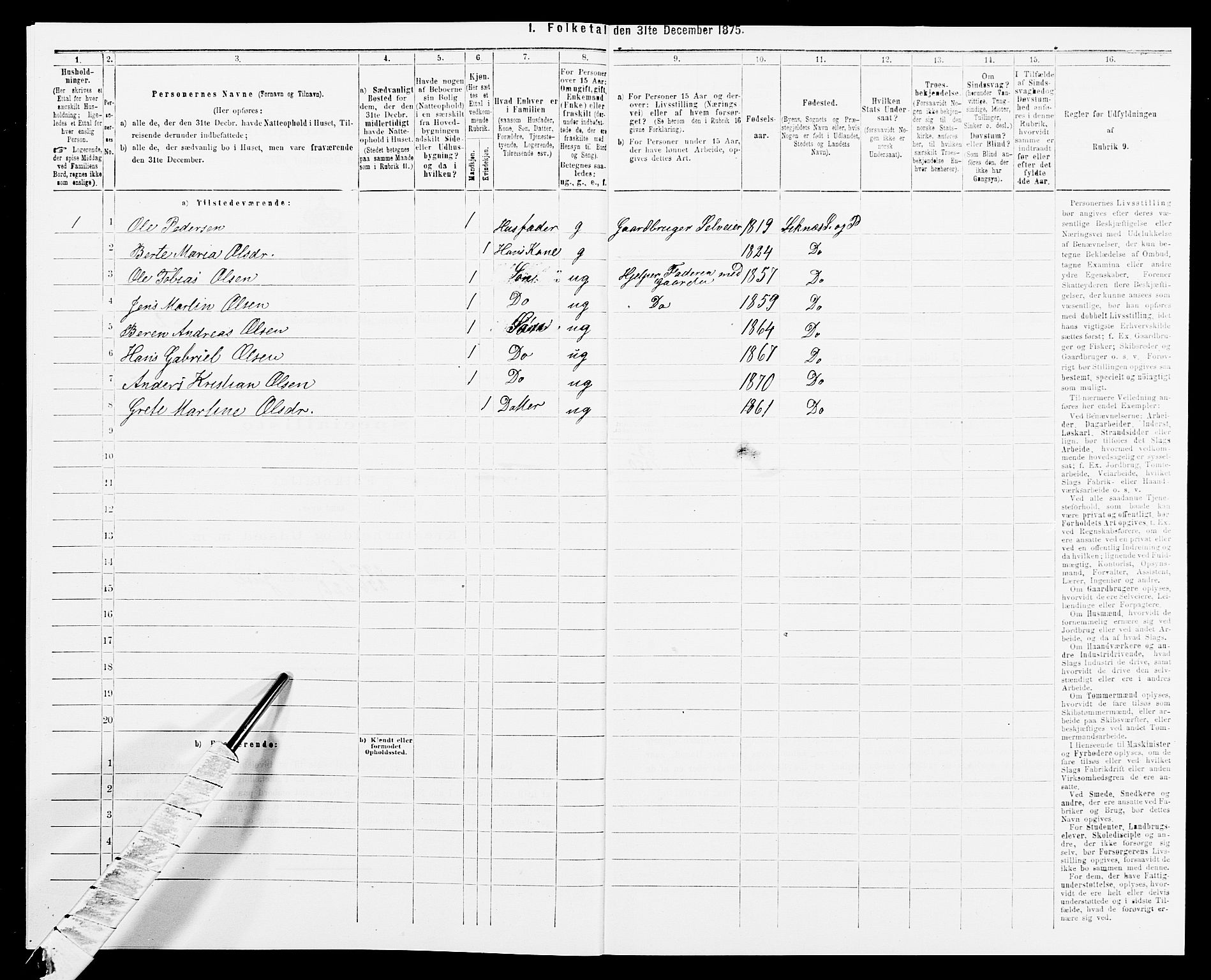 SAK, 1875 census for 1037P Kvinesdal, 1875, p. 94