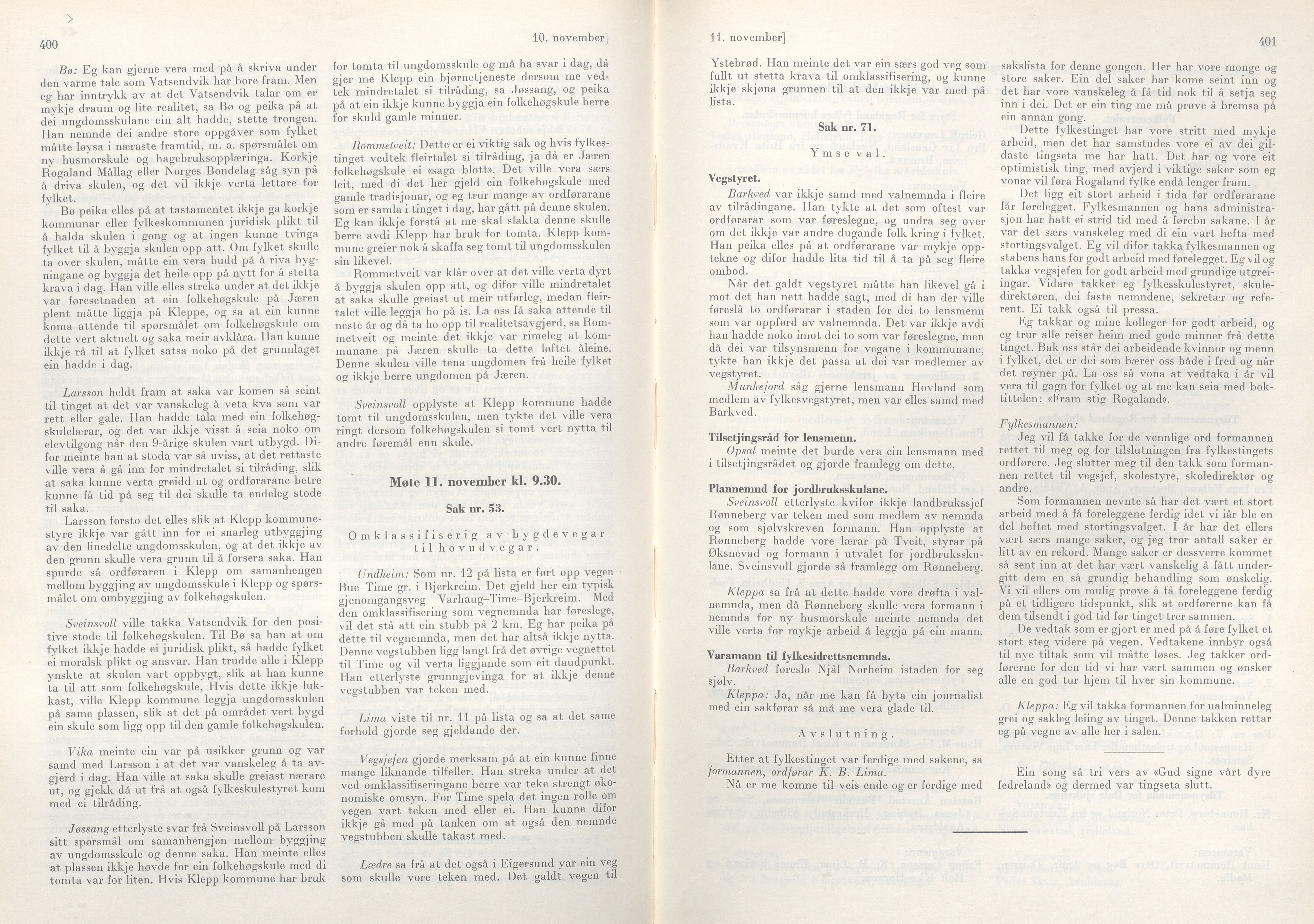 Rogaland fylkeskommune - Fylkesrådmannen , IKAR/A-900/A/Aa/Aaa/L0081: Møtebok , 1961, p. 400-401