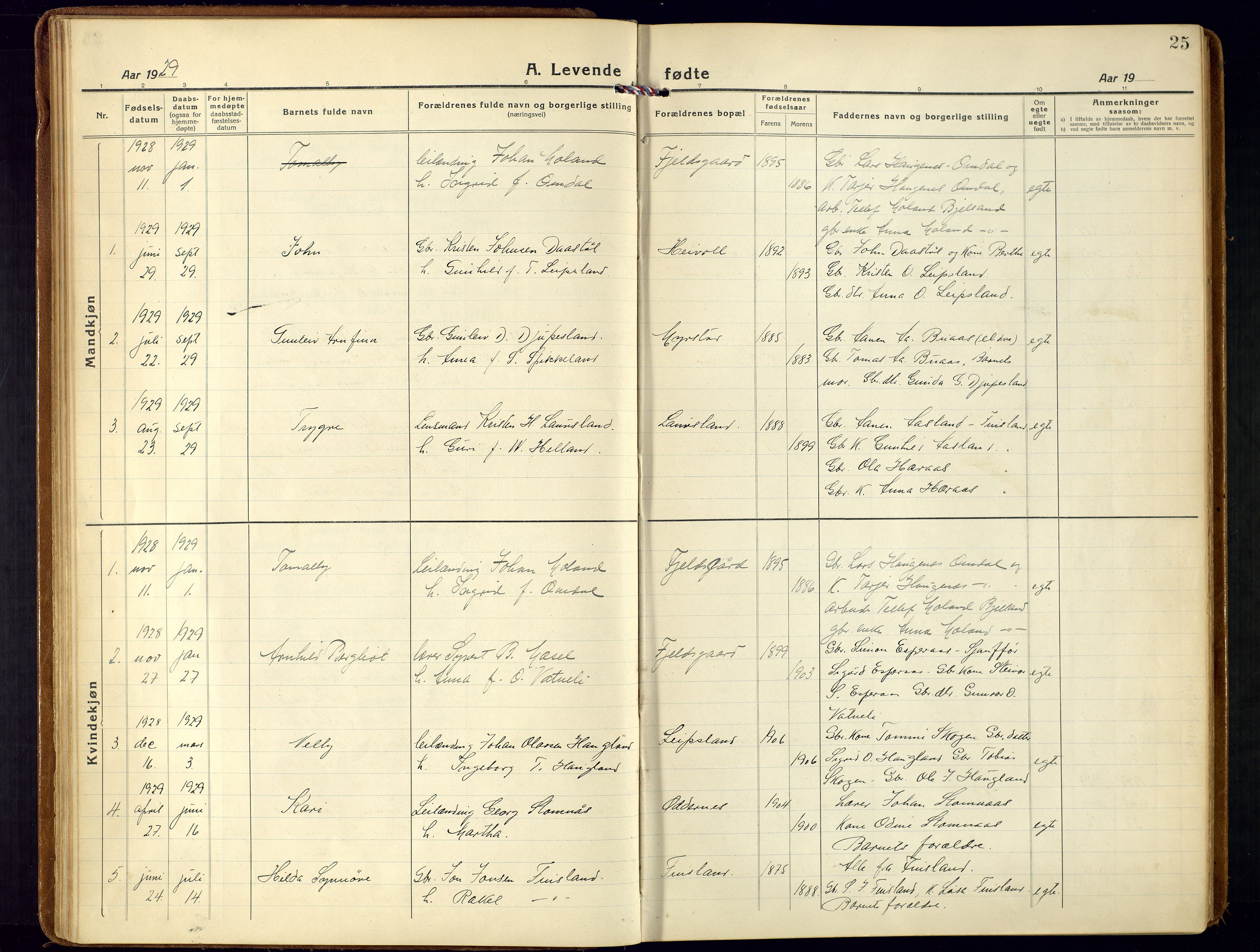 Bjelland sokneprestkontor, SAK/1111-0005/F/Fa/Fab/L0005: Parish register (official) no. A 5, 1921-1951, p. 25
