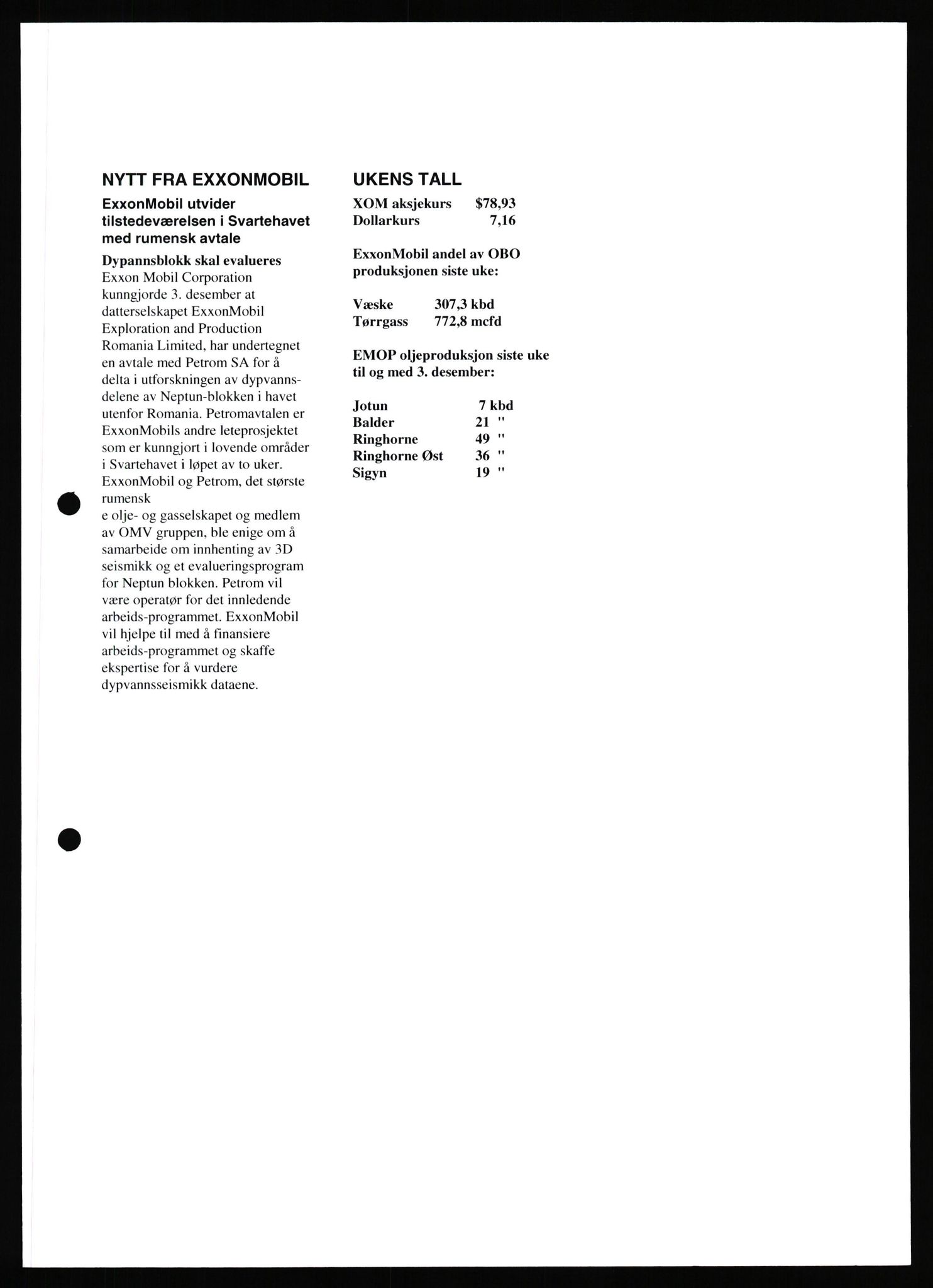 Pa 0982 - Esso Norge A/S, AV/SAST-A-100448/X/Xd/L0007: Ukenytt, 2007-2012