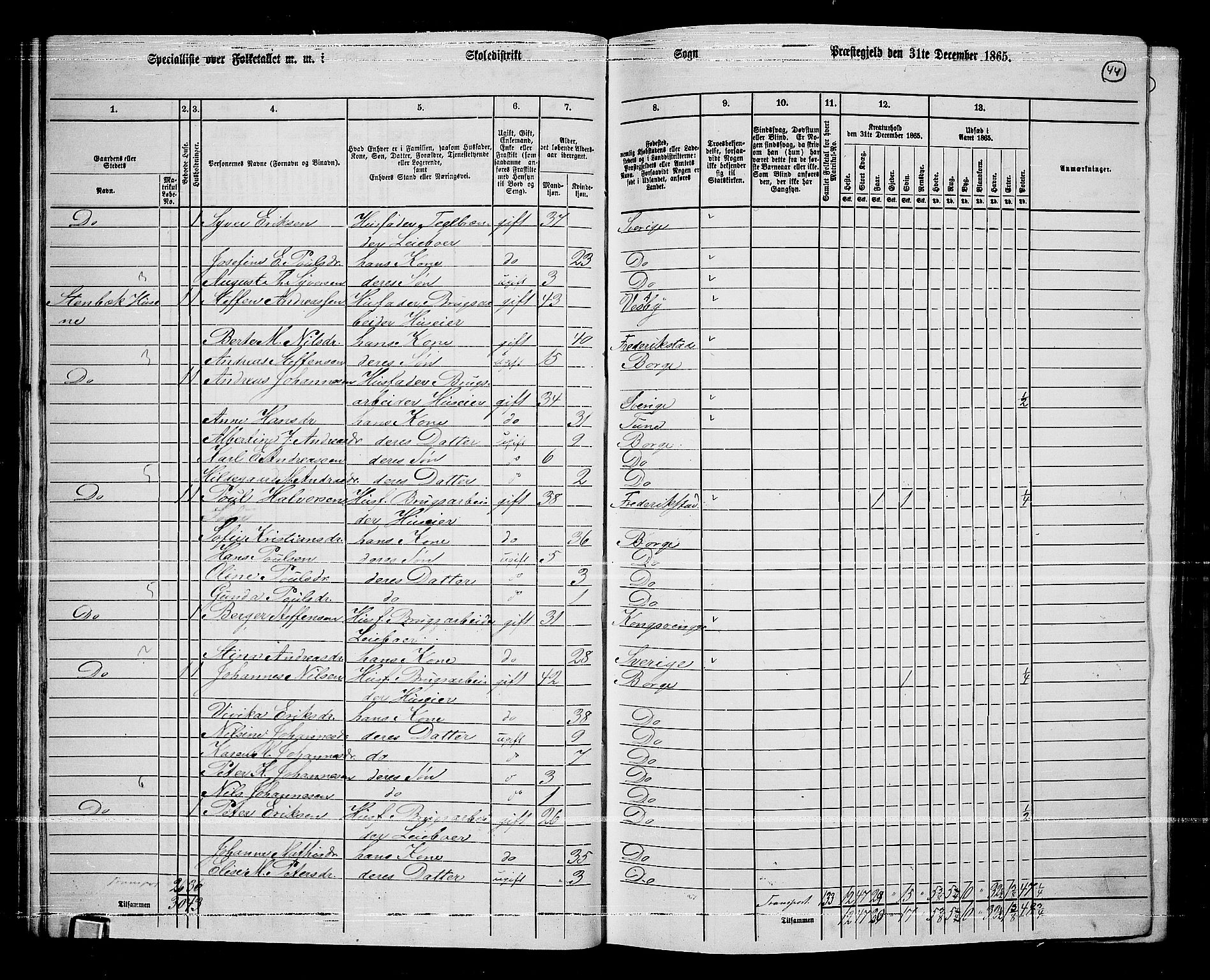 RA, 1865 census for Borge, 1865, p. 42