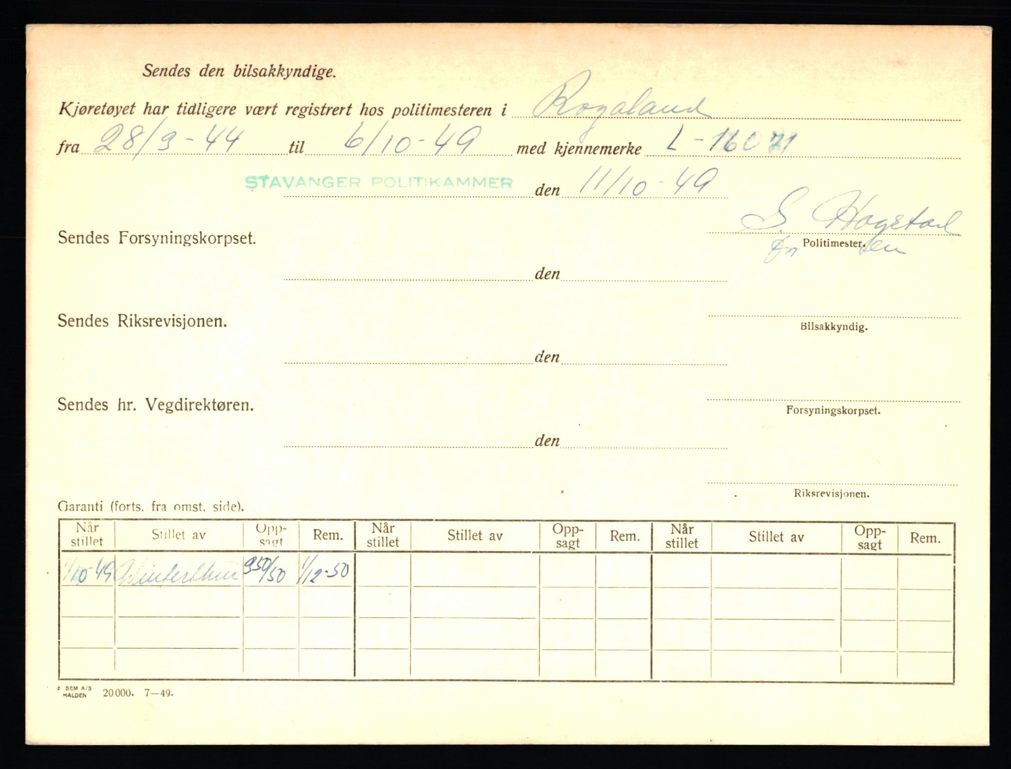 Stavanger trafikkstasjon, AV/SAST-A-101942/0/F/L0004: L-1000 - L-1349, 1930-1971, p. 138