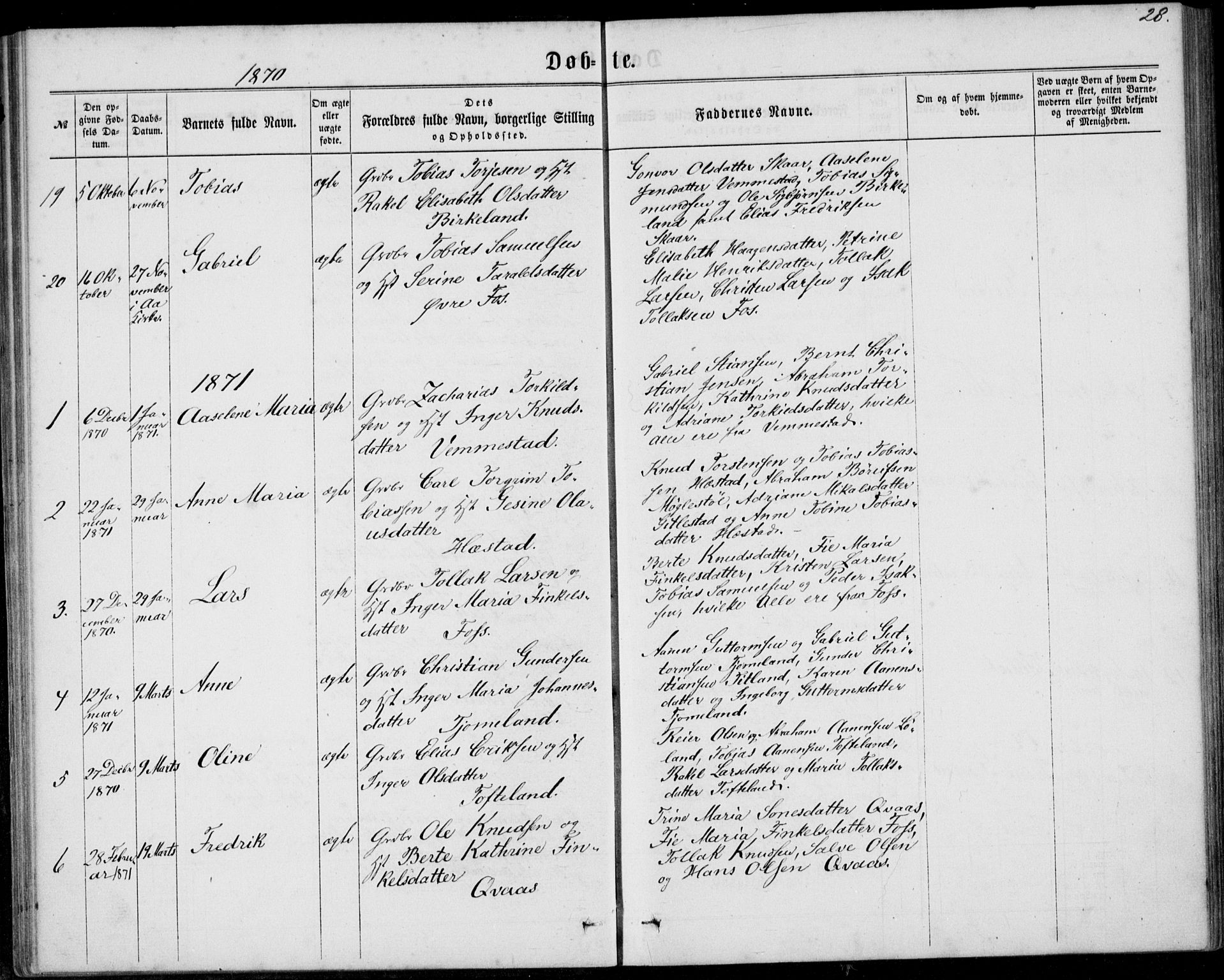 Lyngdal sokneprestkontor, SAK/1111-0029/F/Fa/Fab/L0002: Parish register (official) no. A 2, 1861-1878, p. 28