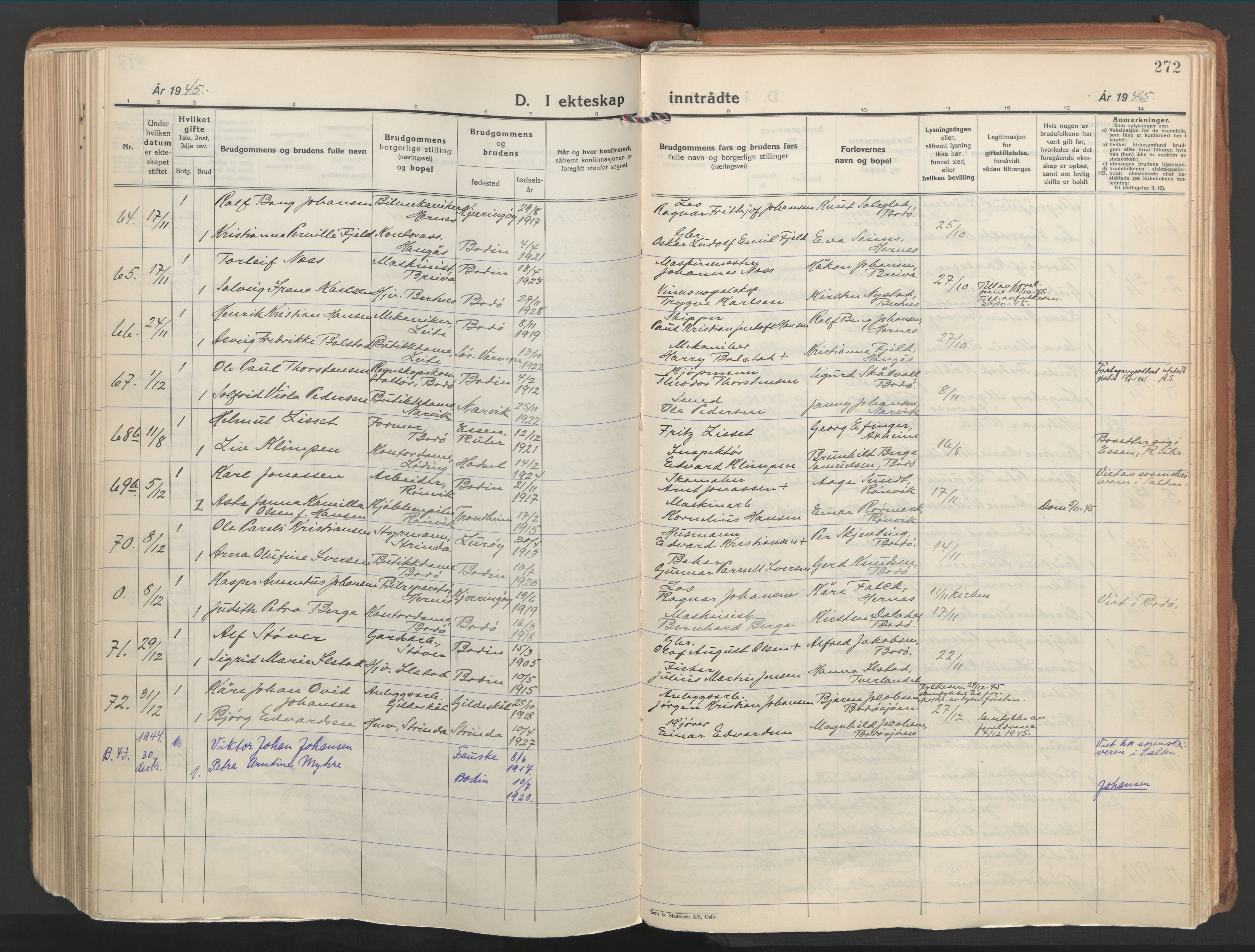 Ministerialprotokoller, klokkerbøker og fødselsregistre - Nordland, SAT/A-1459/802/L0061: Parish register (official) no. 802A08, 1933-1946, p. 272