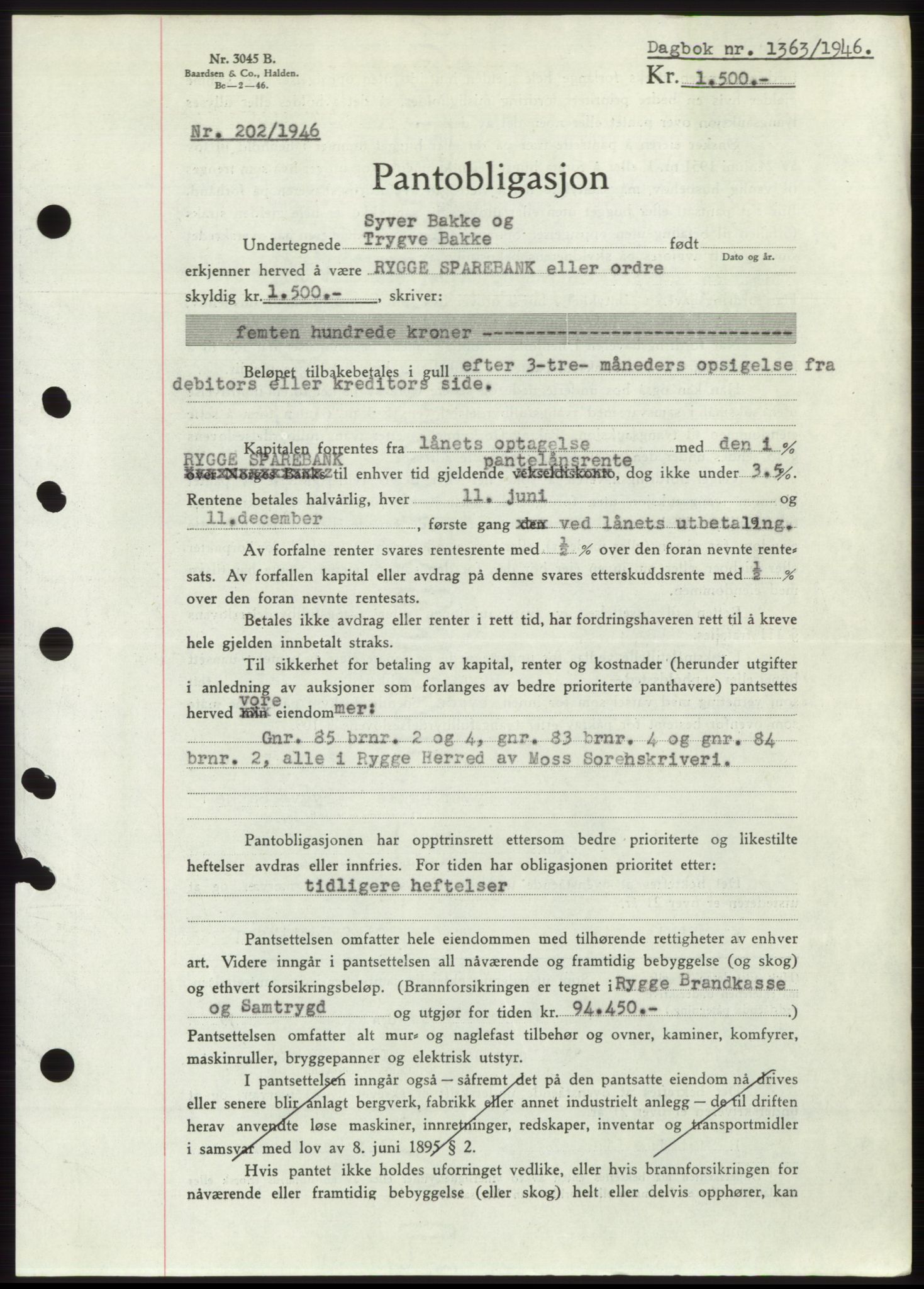 Moss sorenskriveri, AV/SAO-A-10168: Mortgage book no. B15, 1946-1946, Diary no: : 1363/1946