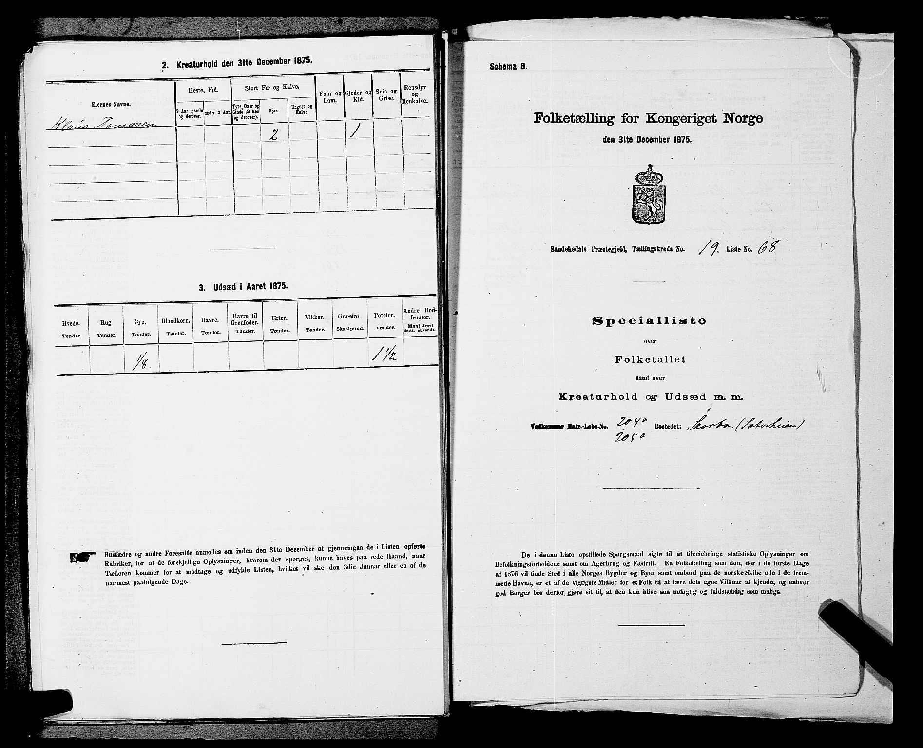 SAKO, 1875 census for 0816P Sannidal, 1875, p. 1698