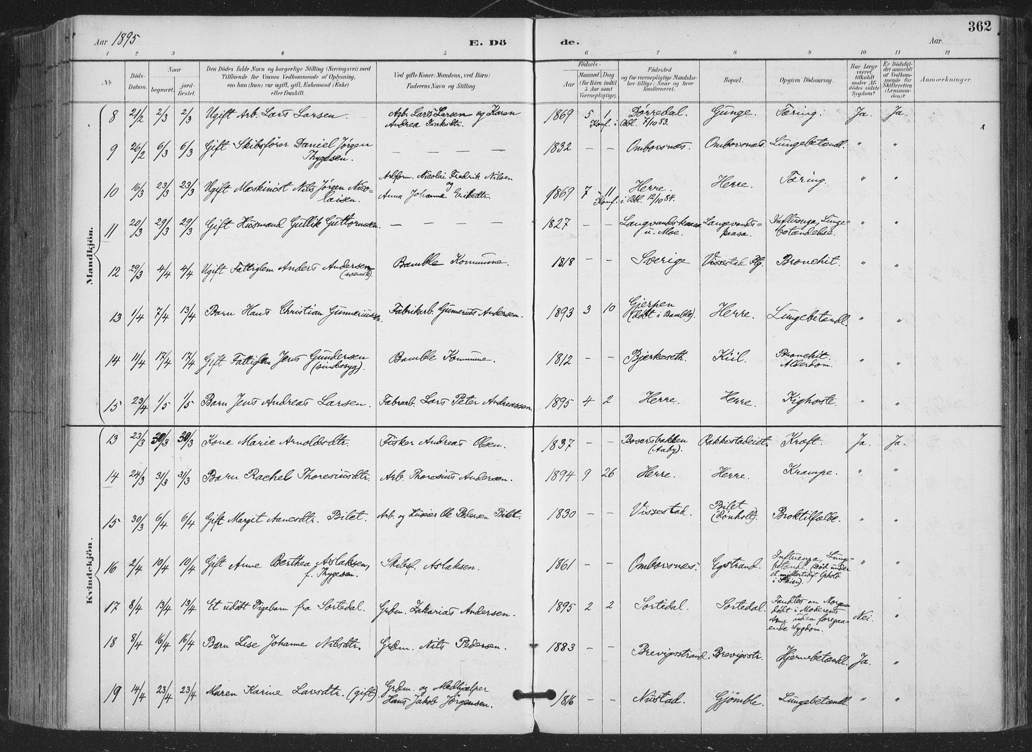 Bamble kirkebøker, AV/SAKO-A-253/F/Fa/L0008: Parish register (official) no. I 8, 1888-1900, p. 362