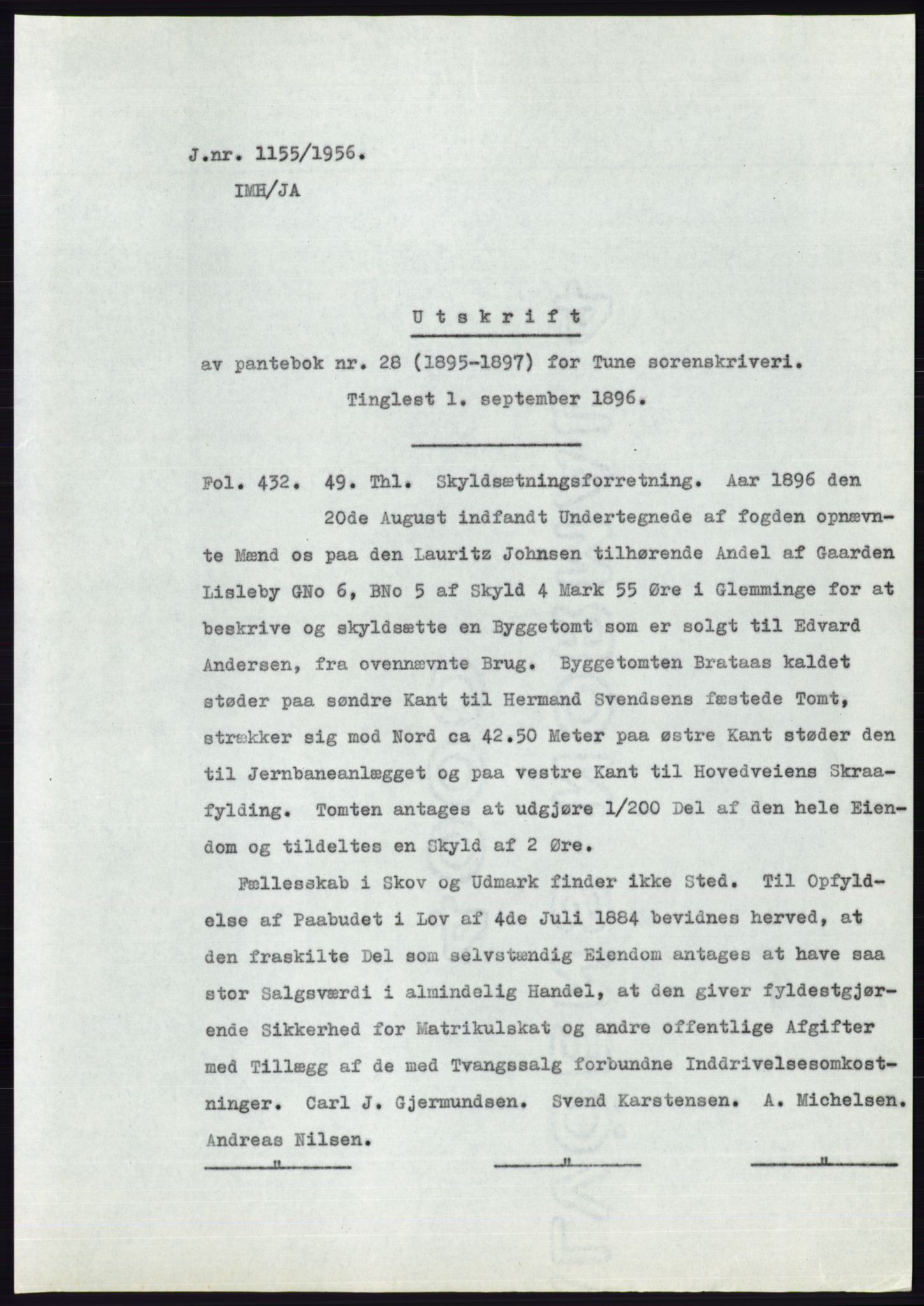 Statsarkivet i Oslo, SAO/A-10621/Z/Zd/L0005: Avskrifter, j.nr 801-1262/1956, 1956, p. 139