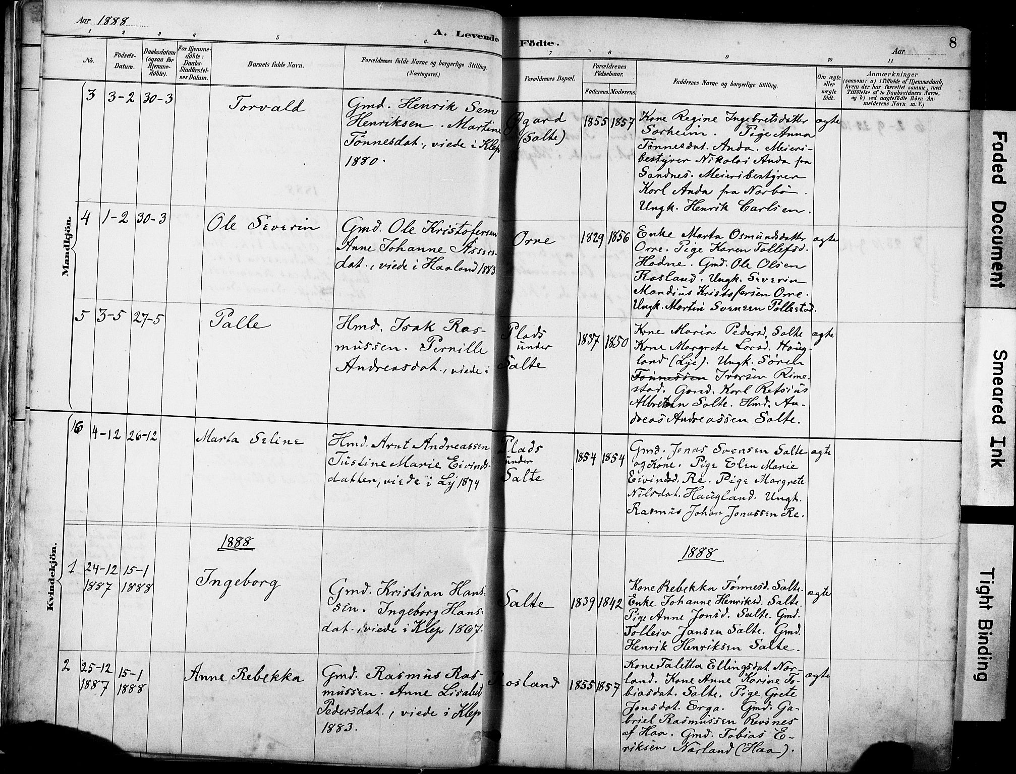 Klepp sokneprestkontor, AV/SAST-A-101803/001/3/30BA/L0007: Parish register (official) no. A 8, 1886-1912, p. 8