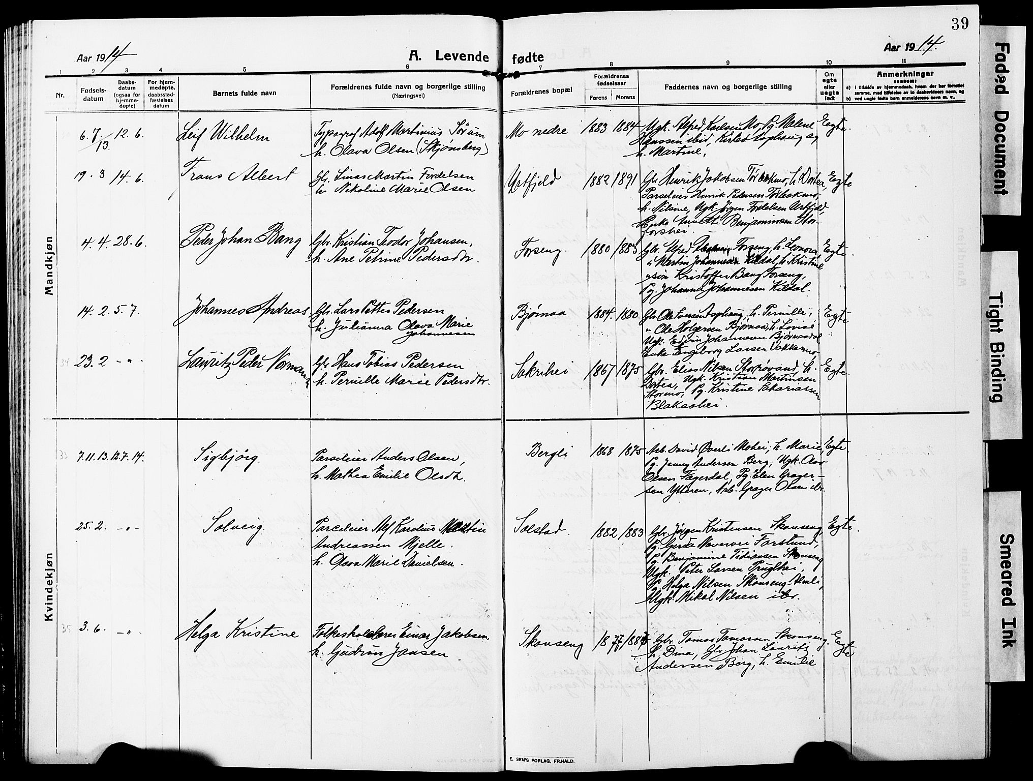 Ministerialprotokoller, klokkerbøker og fødselsregistre - Nordland, AV/SAT-A-1459/827/L0423: Parish register (copy) no. 827C12, 1912-1930, p. 39