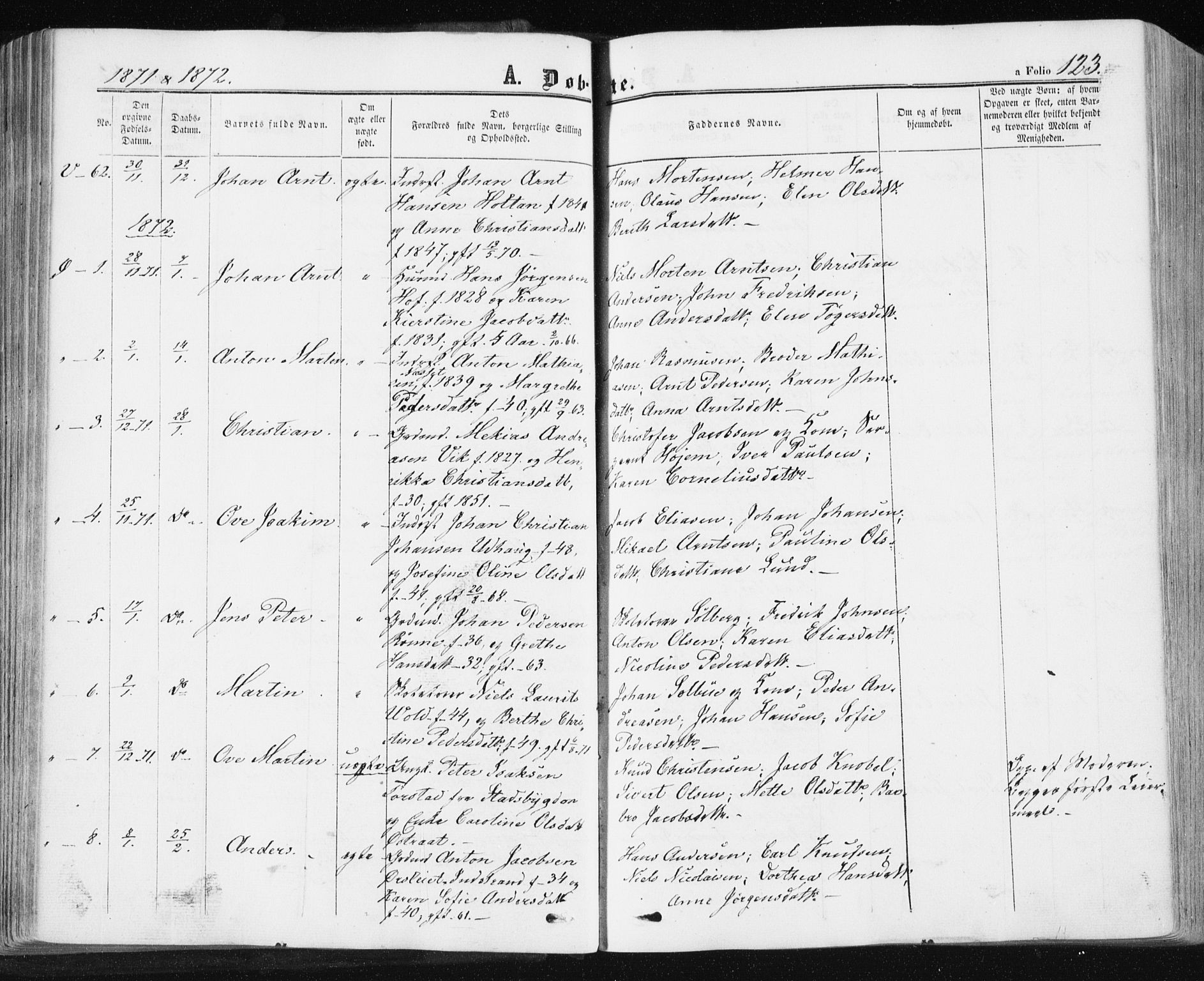 Ministerialprotokoller, klokkerbøker og fødselsregistre - Sør-Trøndelag, SAT/A-1456/659/L0737: Parish register (official) no. 659A07, 1857-1875, p. 123
