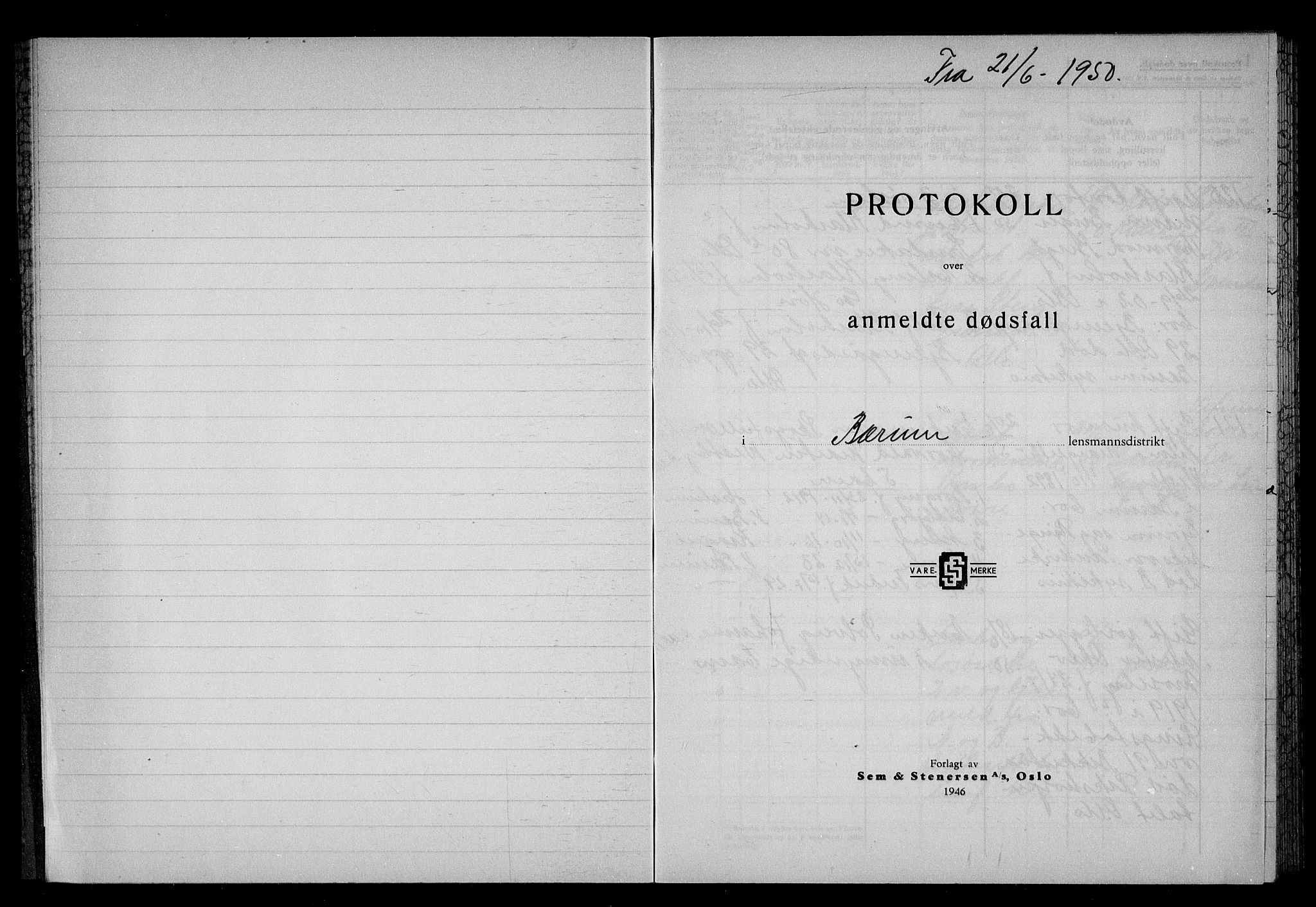 Bærum lensmannskontor, AV/SAO-A-10277/H/Ha/Haa/L0013: Dødsanmeldelsesprotokoll, 1950-1952