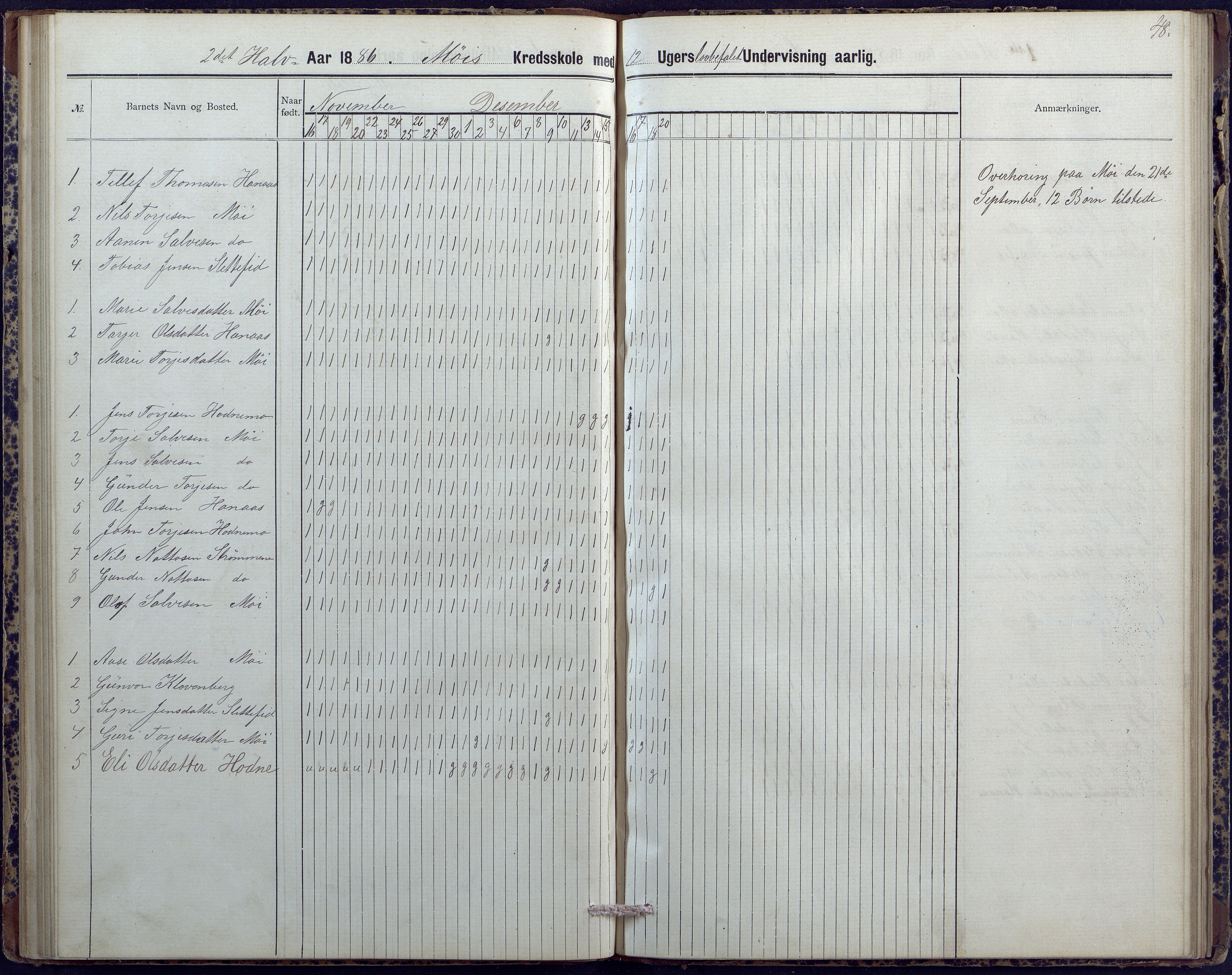 Hornnes kommune, Moi, Moseid, Kjetså skolekretser, AAKS/KA0936-550e/F1/L0004: Dagbok. Moseid, Moi, 1886-1891, p. 48