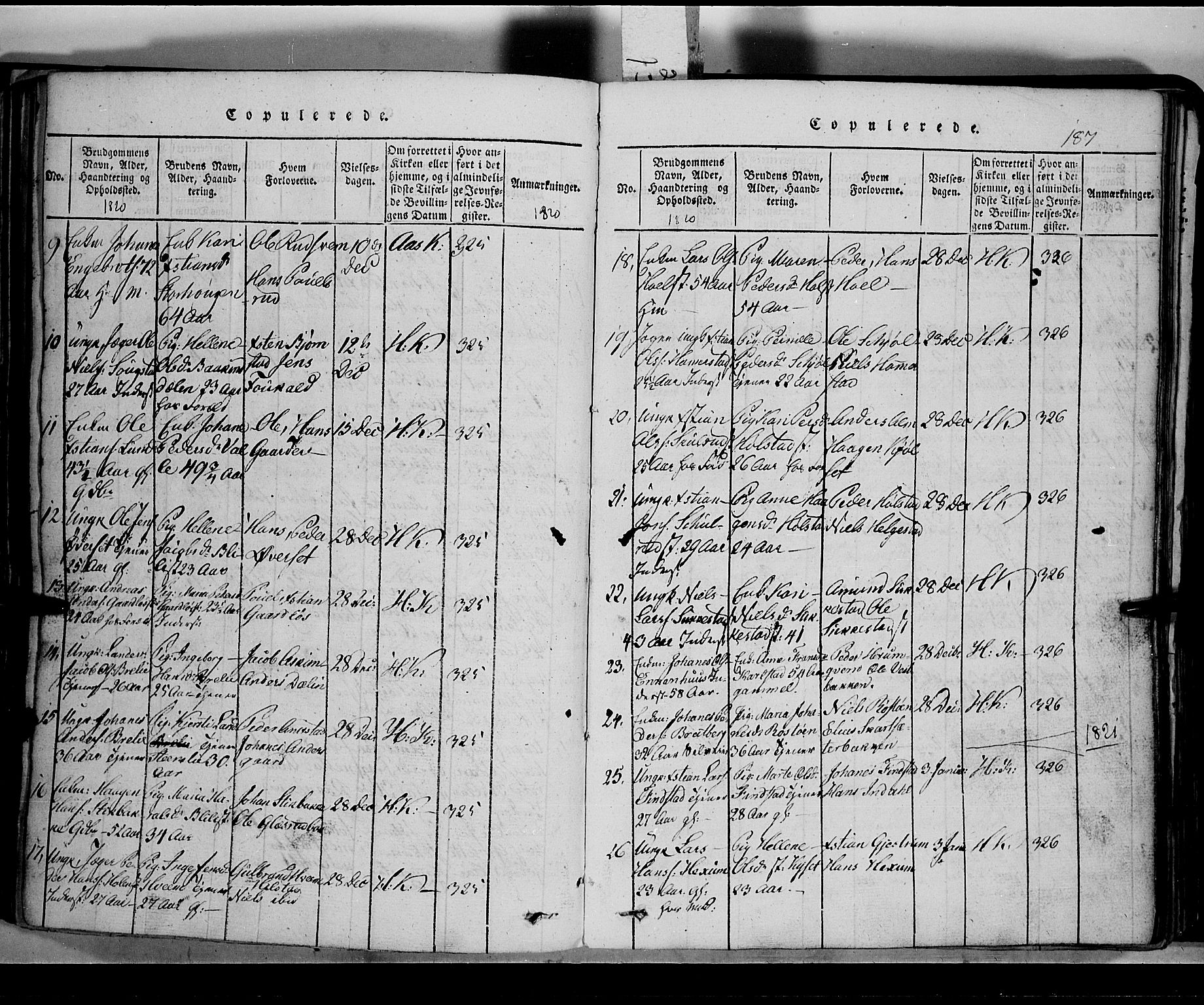 Toten prestekontor, SAH/PREST-102/H/Ha/Hab/L0002: Parish register (copy) no. 2, 1820-1827, p. 187