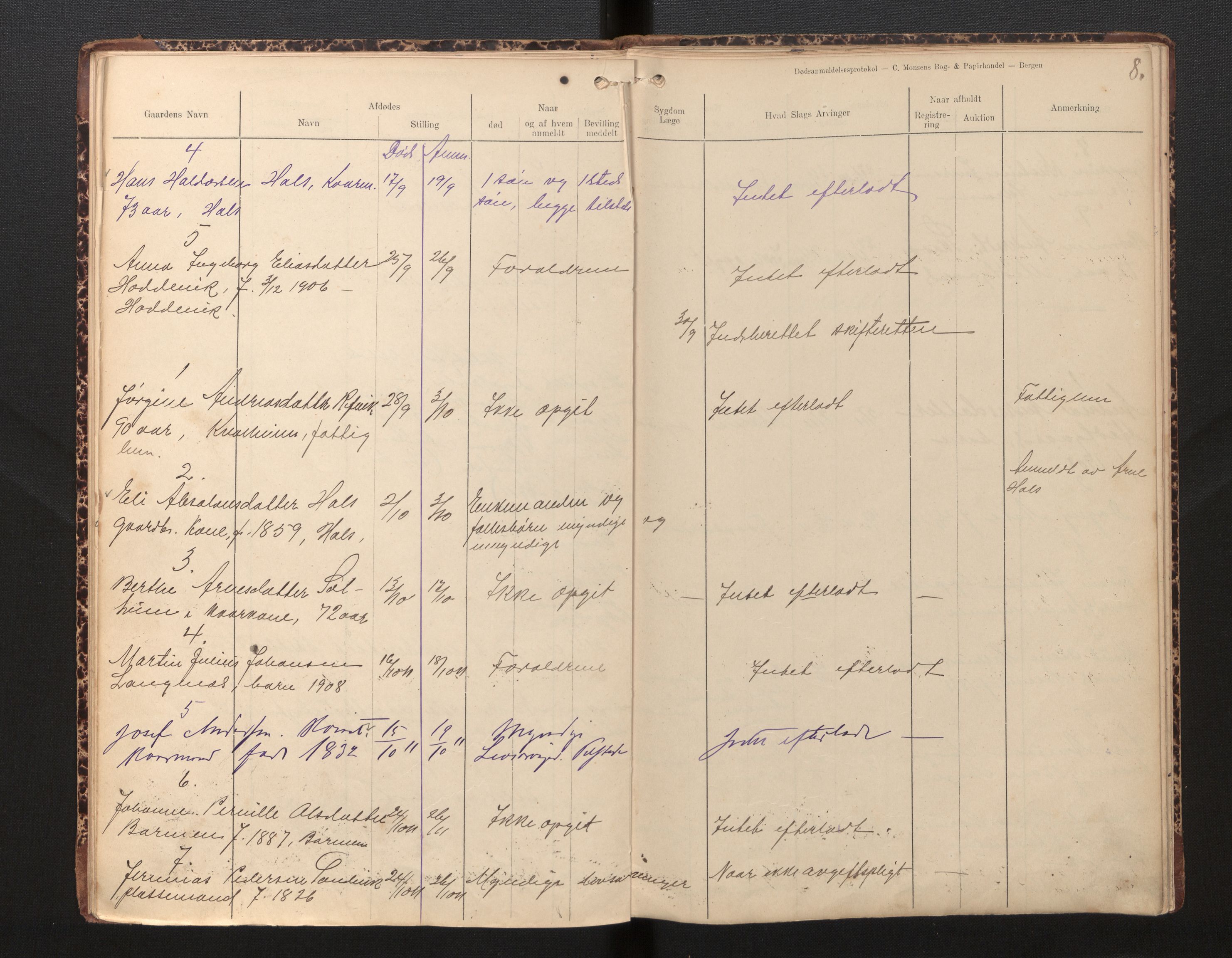 Lensmannen i Selje, AV/SAB-A-29701/0006/L0006: Dødsfallprotokoll, 1910-1916, p. 8