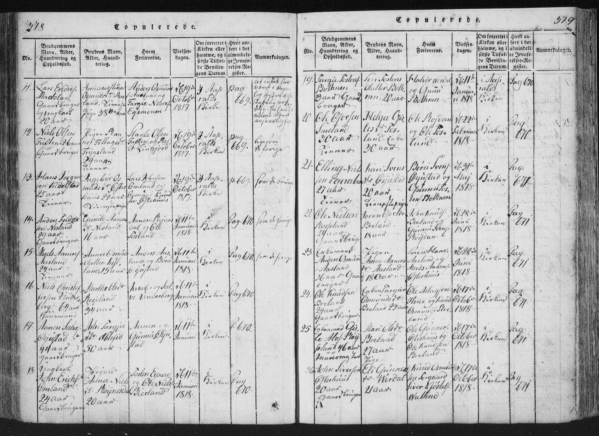 Åseral sokneprestkontor, SAK/1111-0051/F/Fa/L0001: Parish register (official) no. A 1, 1815-1853, p. 378-379