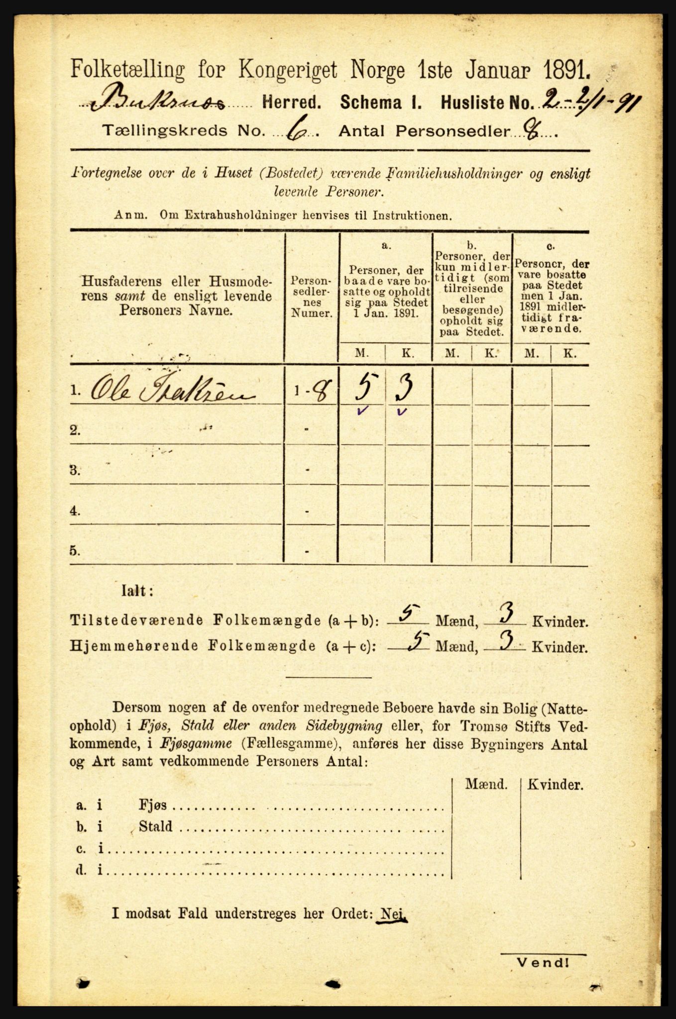 RA, 1891 census for 1860 Buksnes, 1891, p. 4464