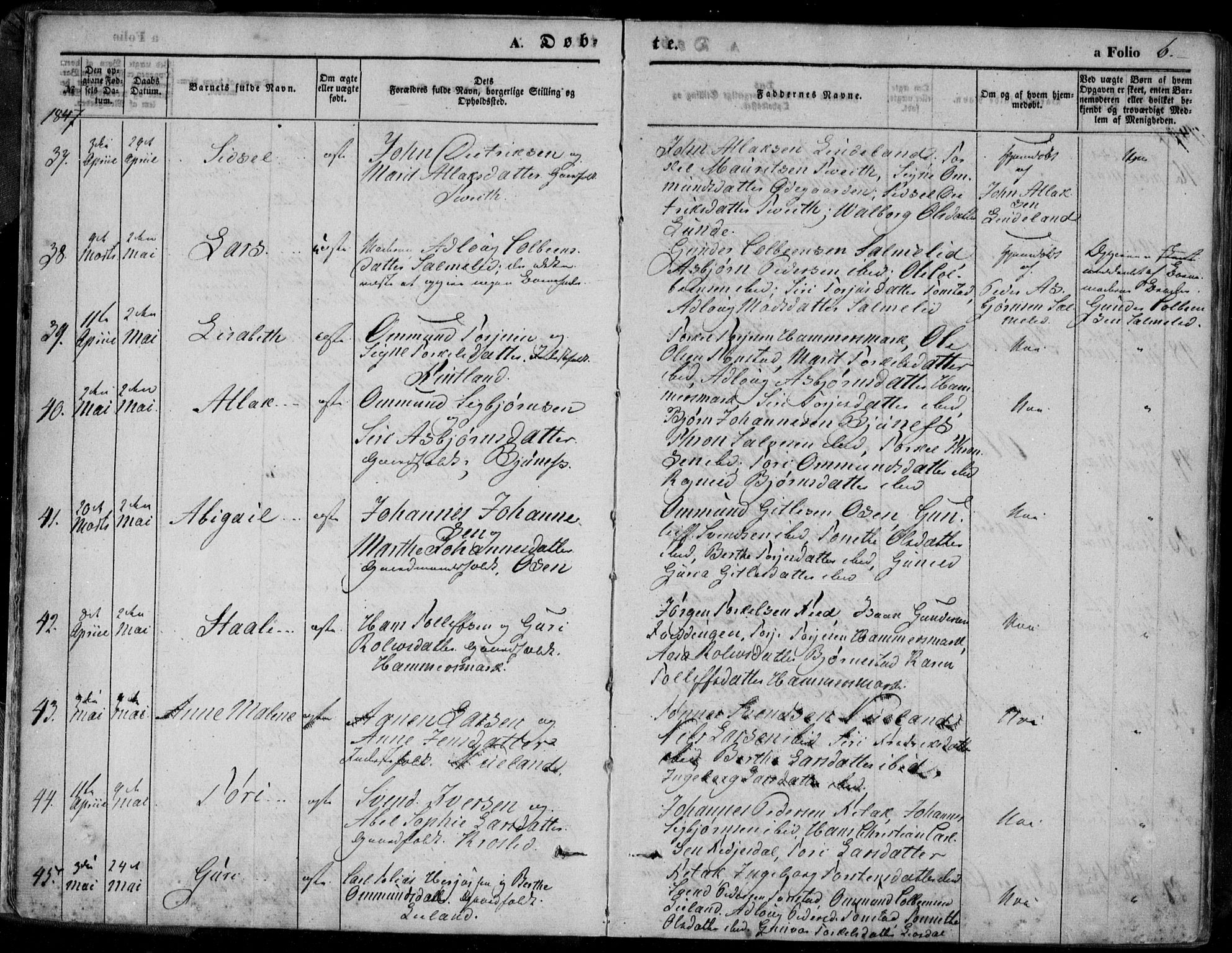 Bakke sokneprestkontor, AV/SAK-1111-0002/F/Fa/Faa/L0005: Parish register (official) no. A 5, 1847-1855, p. 6