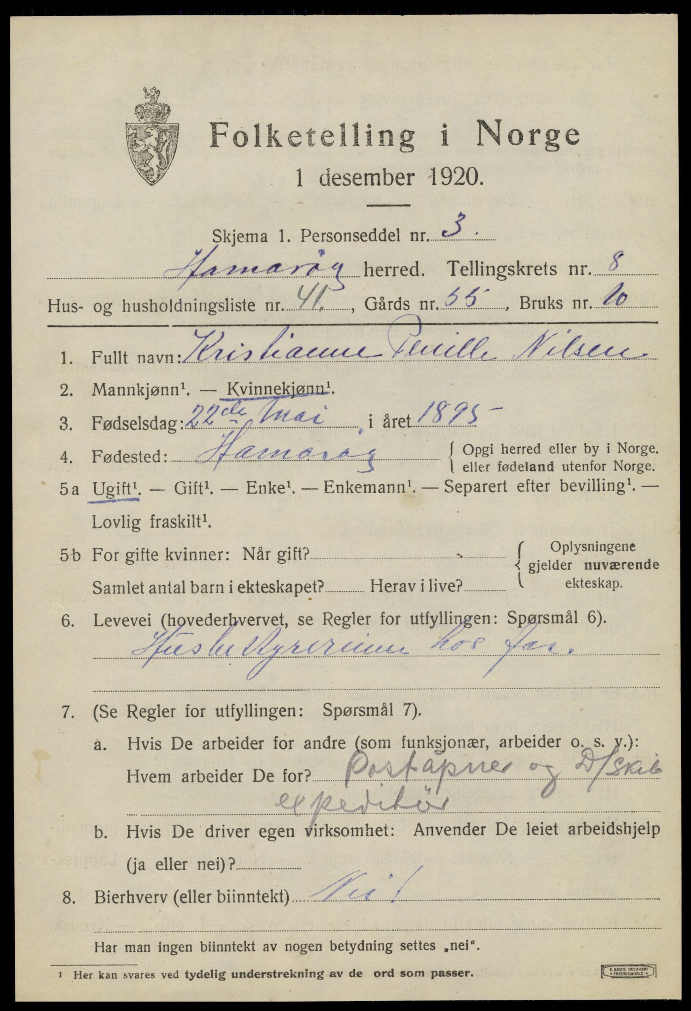 SAT, 1920 census for Hamarøy, 1920, p. 4190