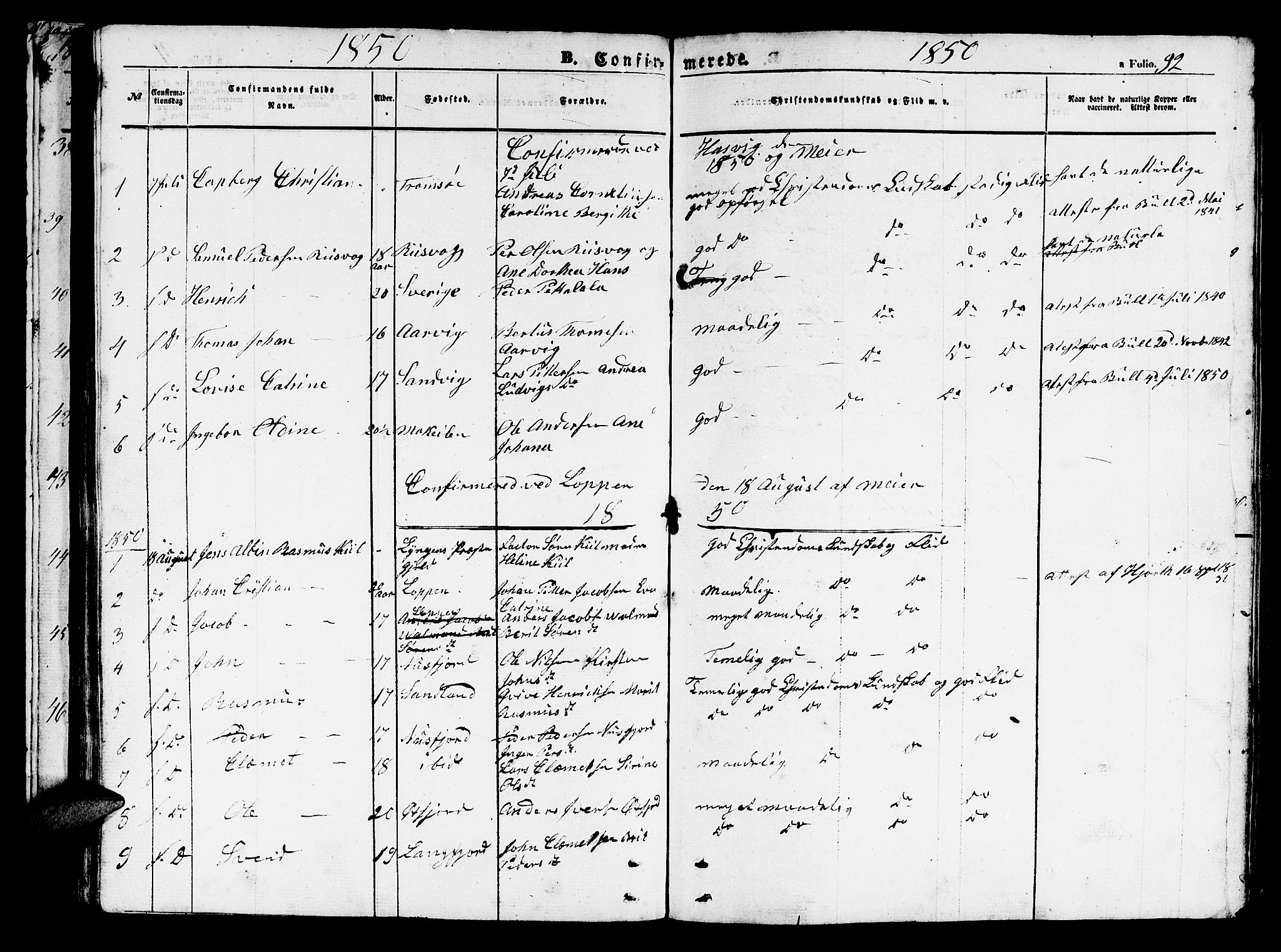 Loppa sokneprestkontor, AV/SATØ-S-1339/H/Hb/L0002klokker: Parish register (copy) no. 2, 1850-1880, p. 92