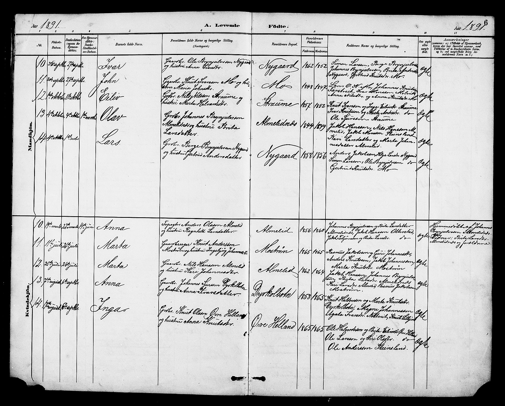 Osterfjorden Soknepresembete, SAB/A-77301: Parish register (copy) no. B 2, 1891-1922, p. 6