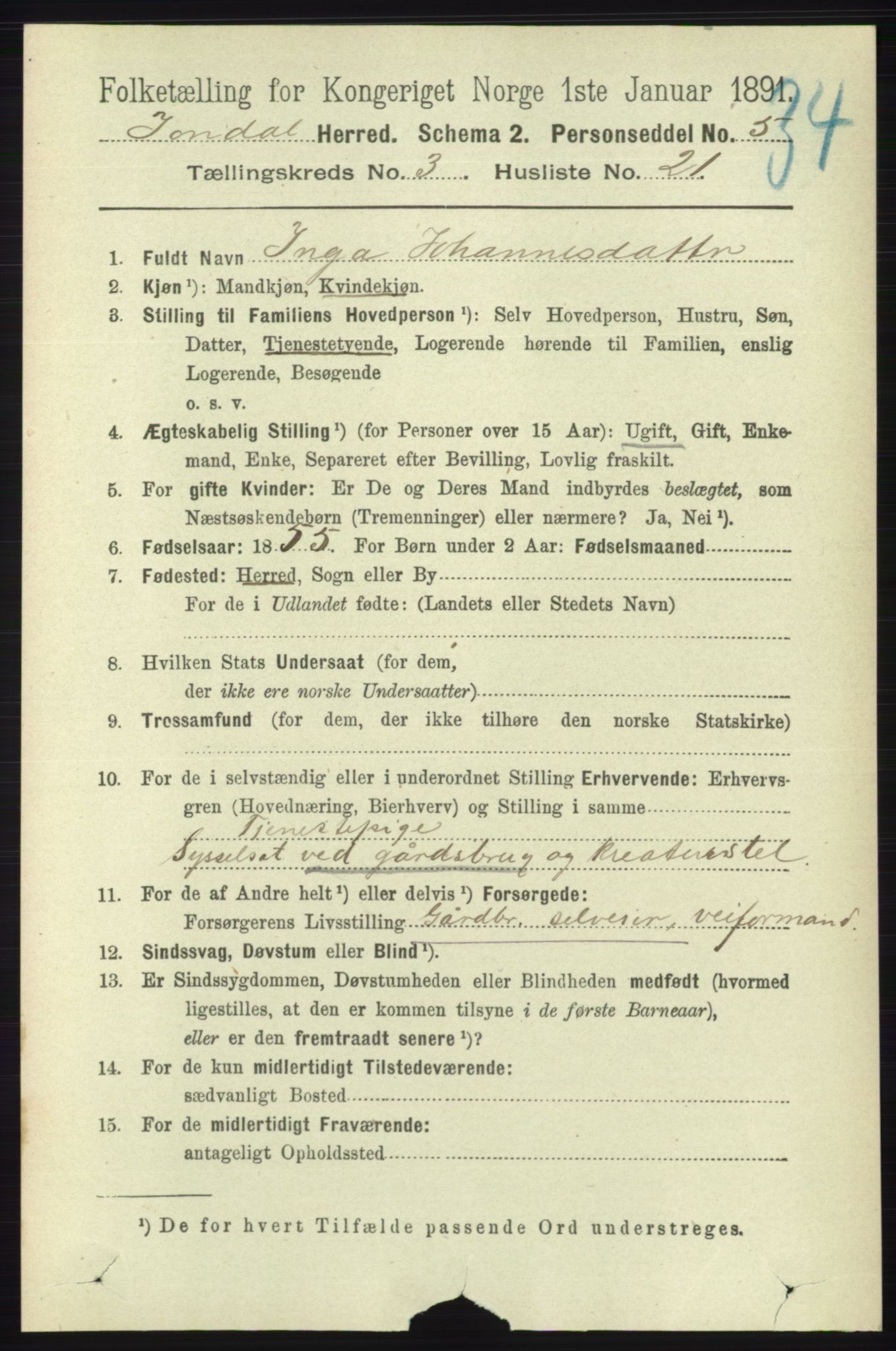 RA, 1891 census for 1227 Jondal, 1891, p. 1440