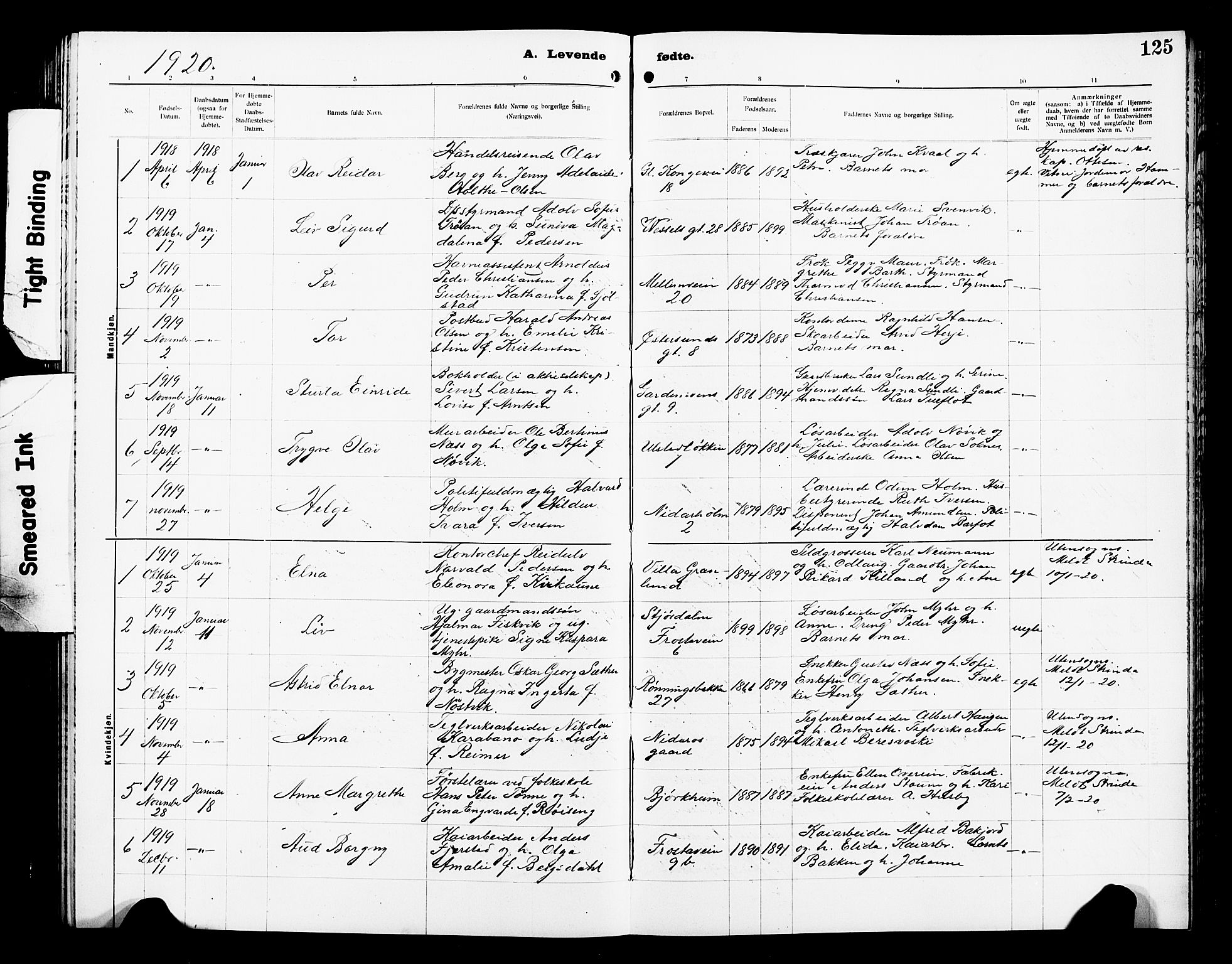 Ministerialprotokoller, klokkerbøker og fødselsregistre - Sør-Trøndelag, SAT/A-1456/605/L0256: Parish register (copy) no. 605C03, 1916-1920, p. 125