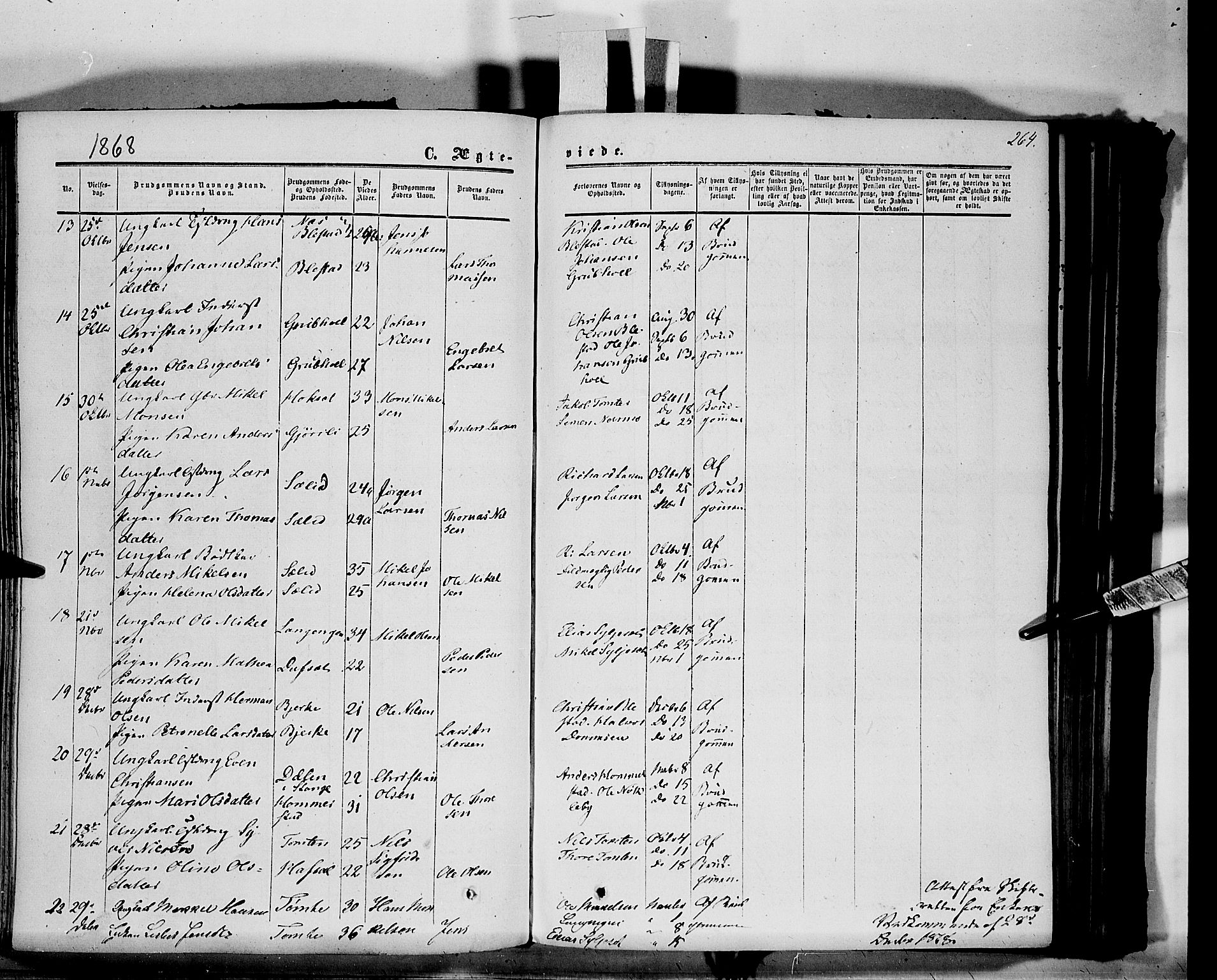 Vang prestekontor, Hedmark, SAH/PREST-008/H/Ha/Haa/L0012: Parish register (official) no. 12, 1855-1870, p. 264