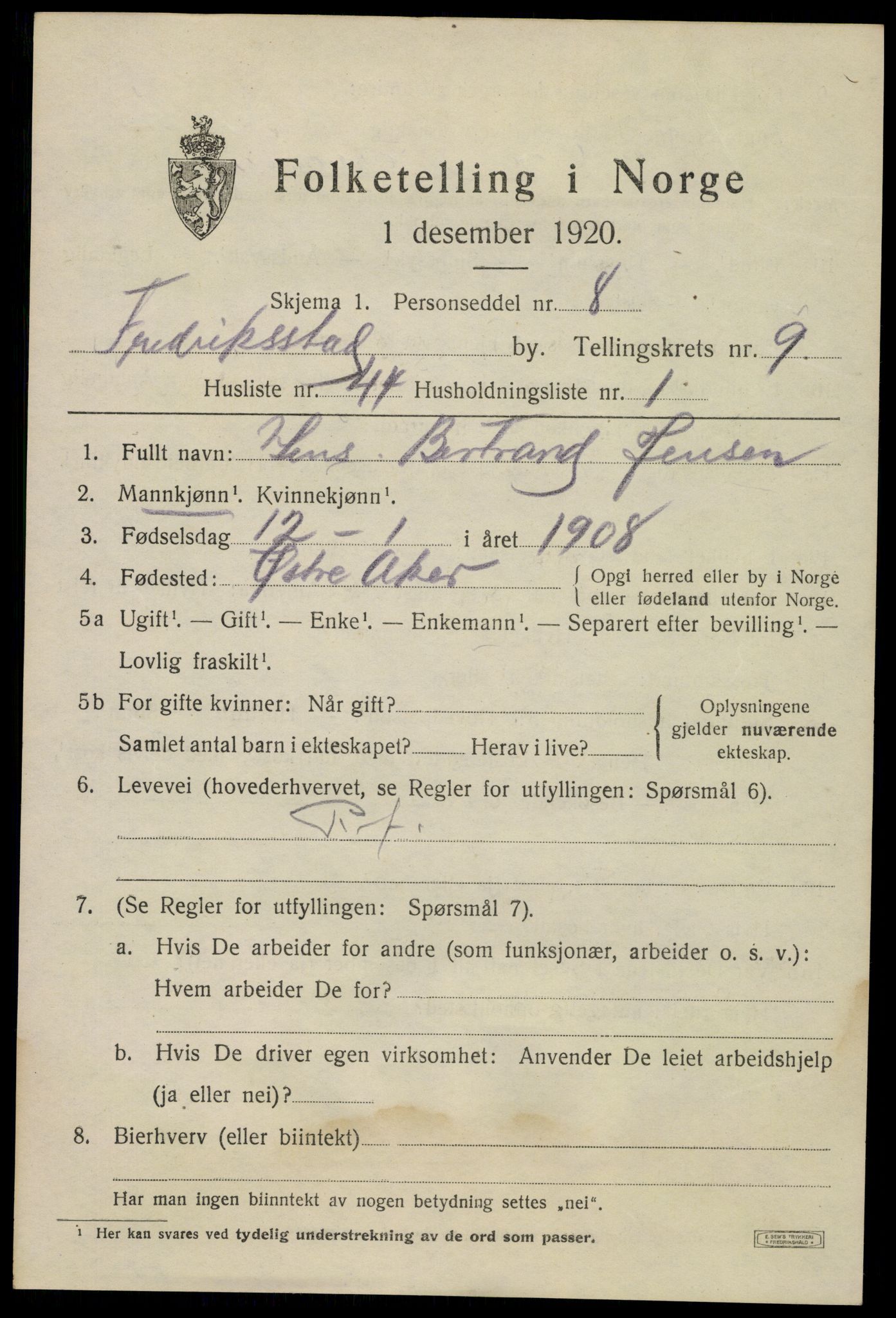 SAO, 1920 census for Fredrikstad, 1920, p. 25829