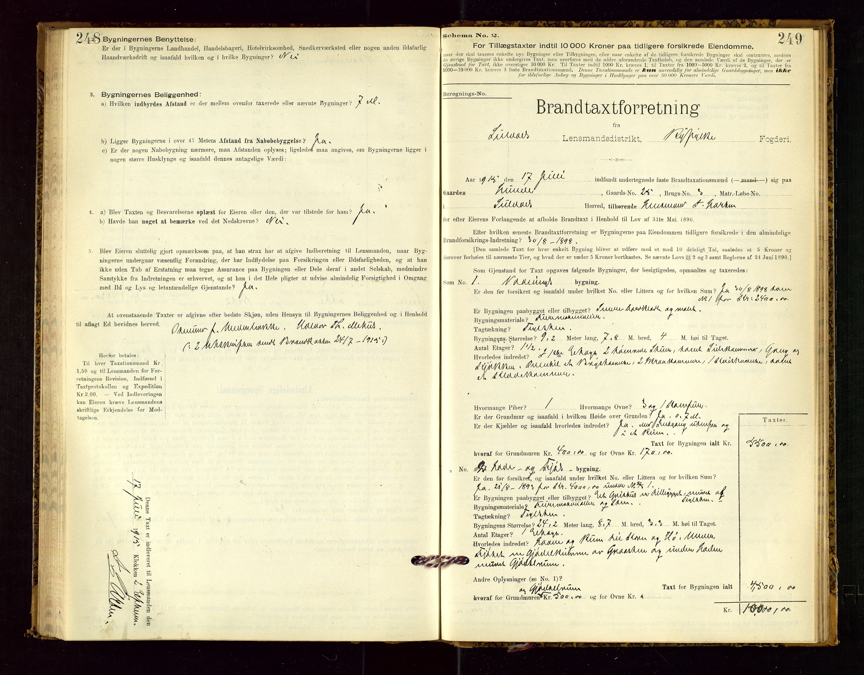 Suldal lensmannskontor, SAST/A-100419/Gob/L0001: "Brandtaxationsprotokol", 1894-1923, p. 248-249